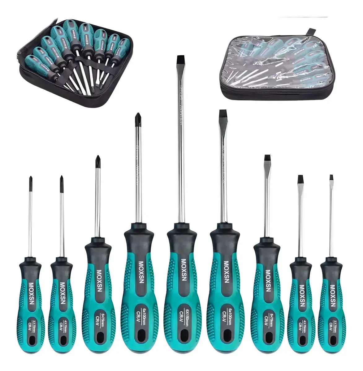 Juego de Destornilladores Magneticos de 9 Piezas Planos y Phillips con Mango Ergonomico y Bolsa de Almacenamiento
