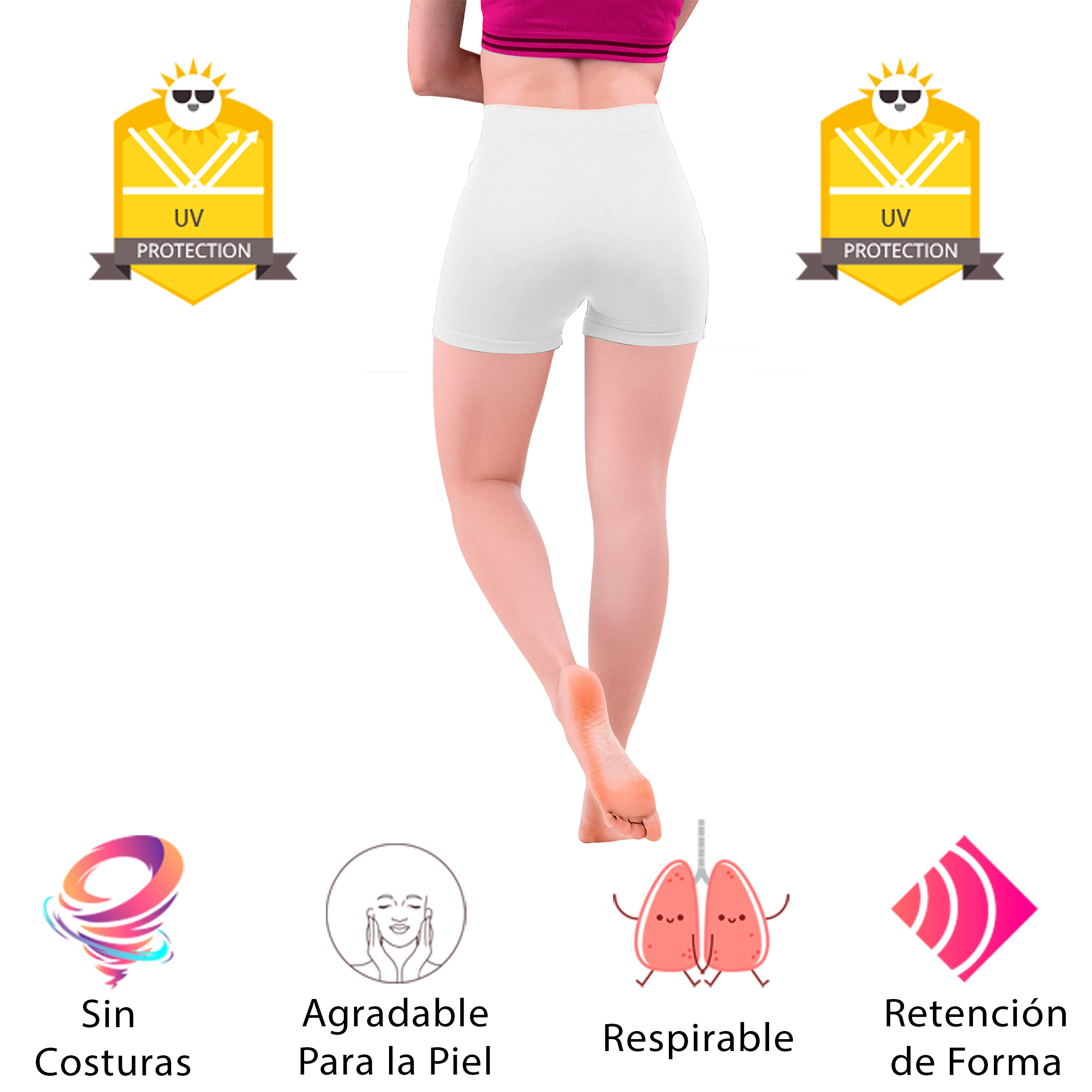 Short Licra Mujer, Blanco, Unitalla, Deportivo, Dama, Atlético, Boxer, Entrenamiento, Pantalones Cortos, Biker.