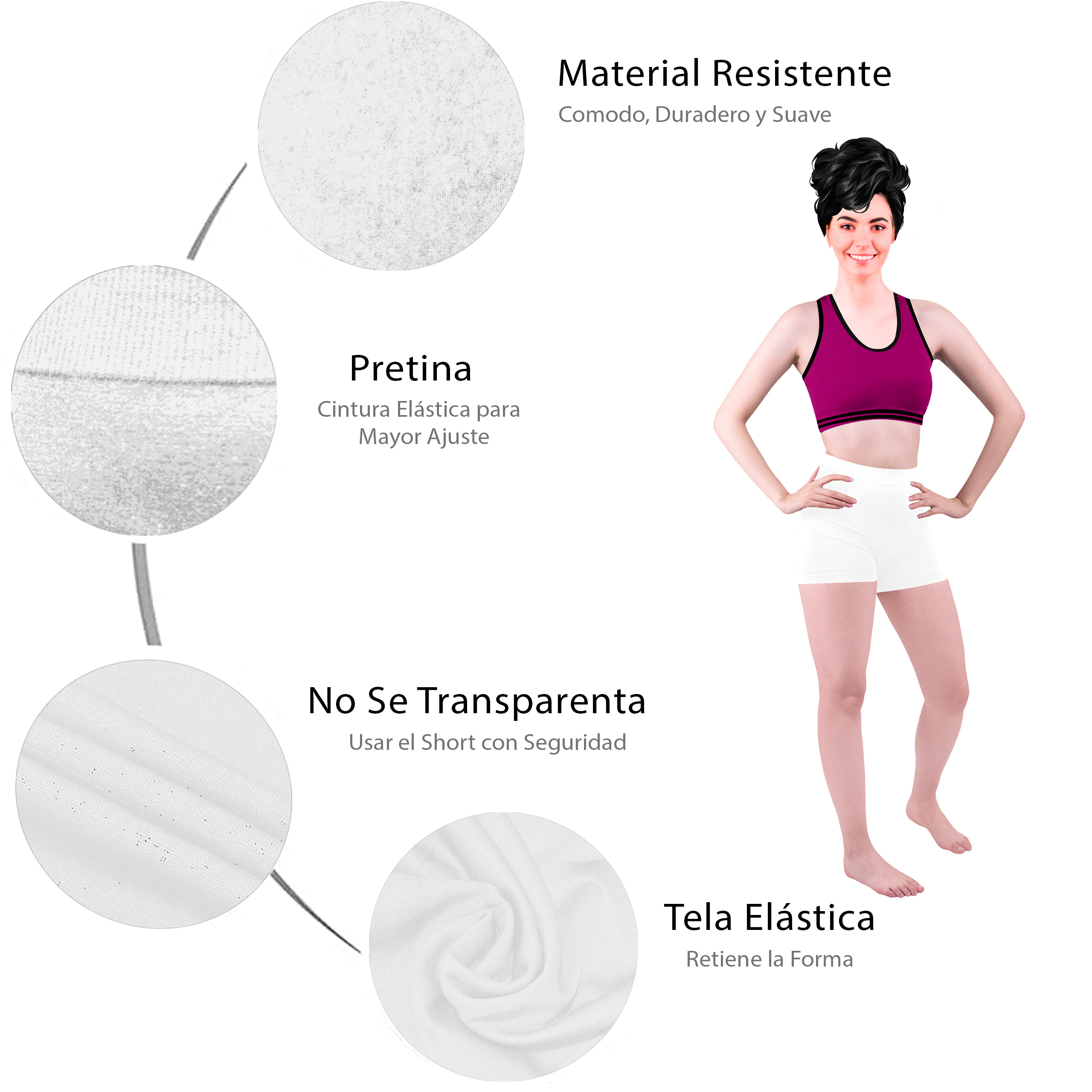 Short Licra Mujer, Blanco, Unitalla, Deportivo, Dama, Atlético, Boxer, Entrenamiento, Pantalones Cortos, Biker.