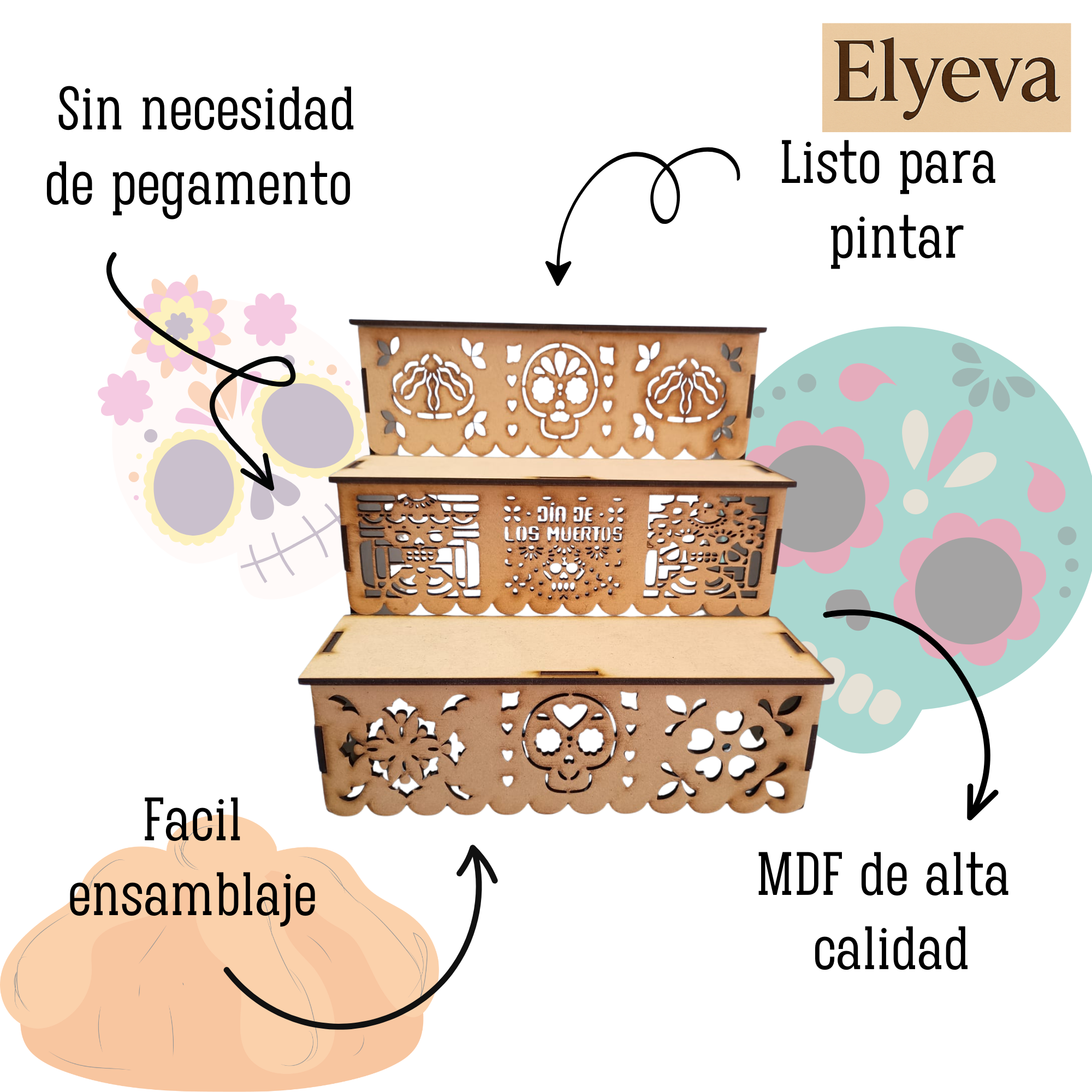  Decoración Halloween Ofrenda Día De Muertos Altar Decorativo MDF