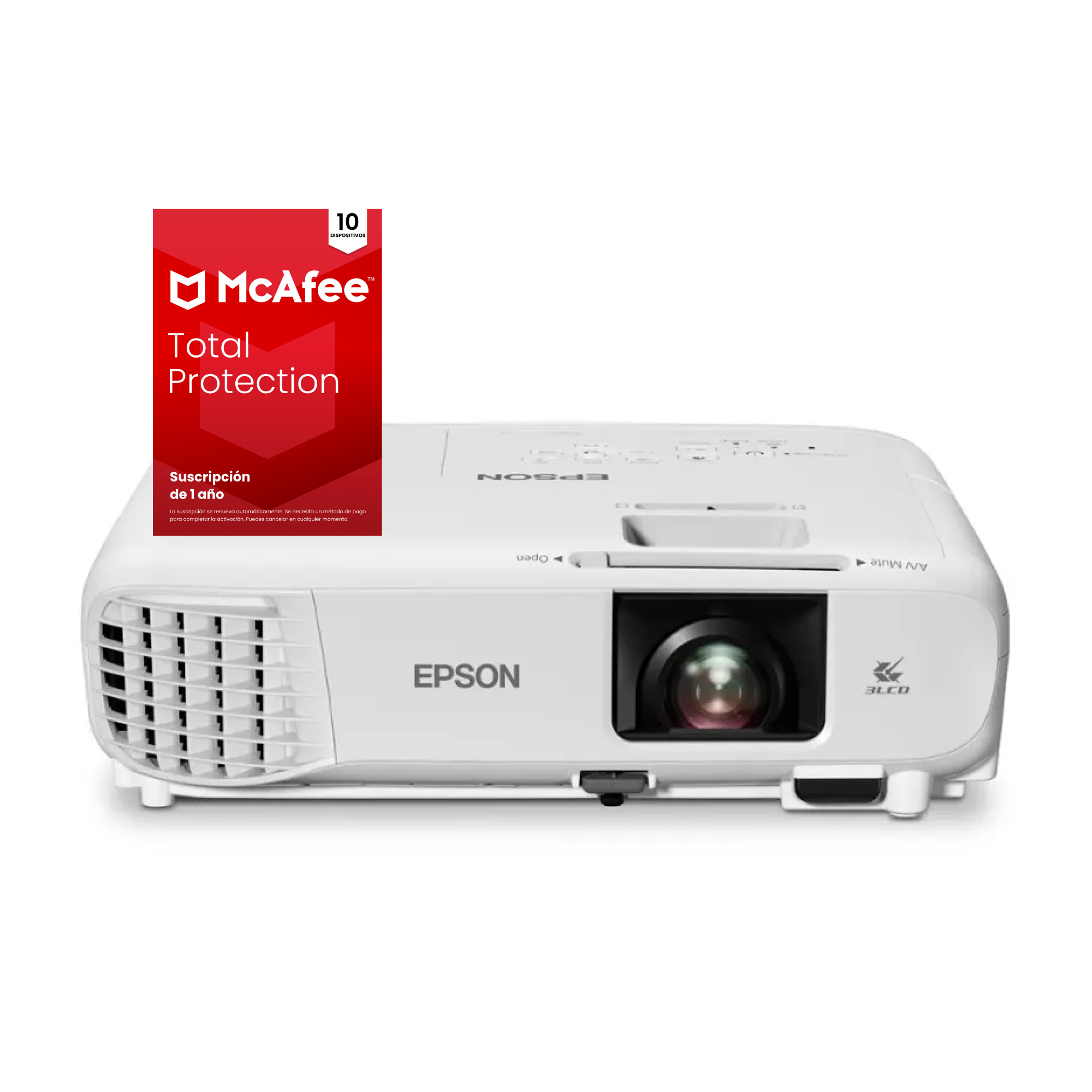 Kit de Proyector Epson E24 3LCD XGA 3600L HDMI + Antivirus Mcafee