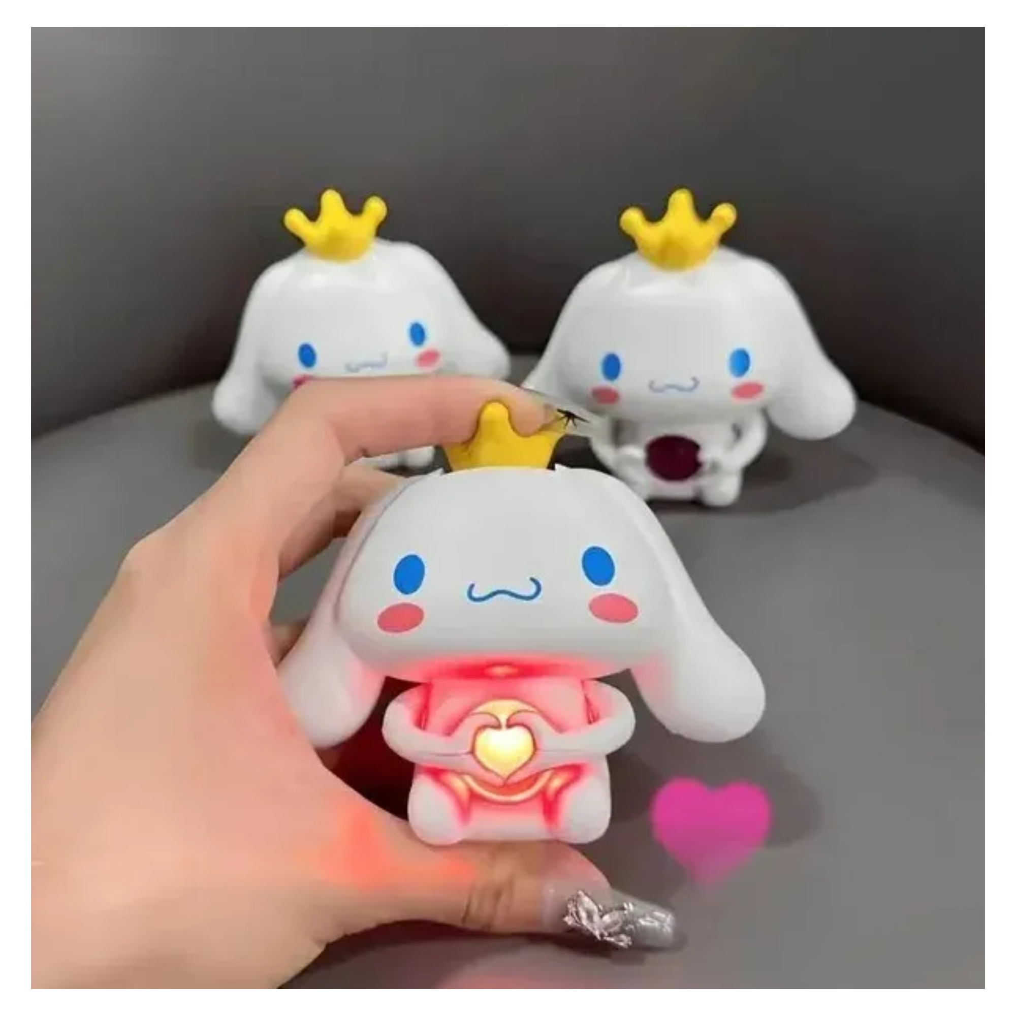 Figura Coleccionable de Juguete Personaje de Cinnamoroll Con Luz Led Corazón Anime de Sanrio de Alta Calidad y Diseño