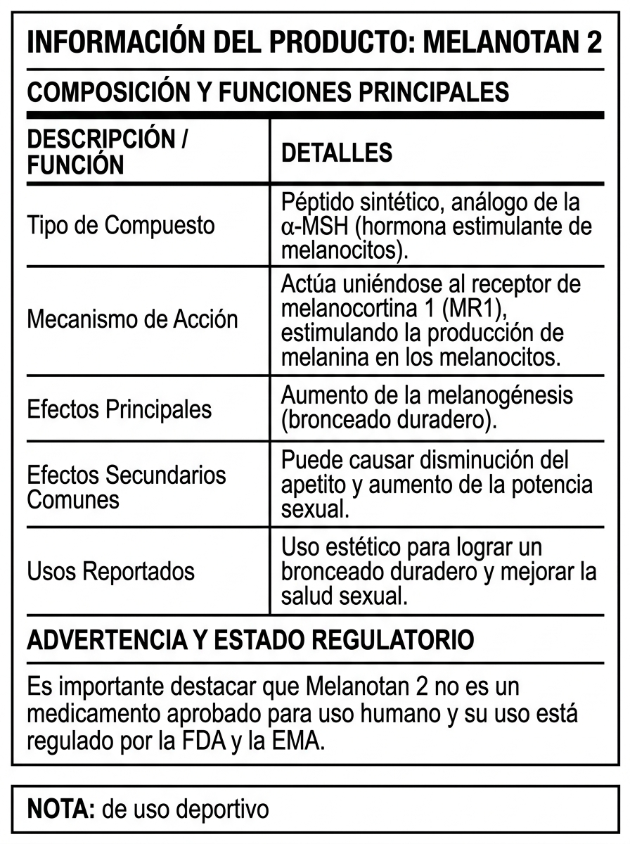 Suplemento Deportivo Melanotan 2, Xt Labs, Peptido MT-II Inyectable, Vial 2Mg (2Ml Reconstituido)