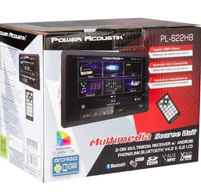 Pantalla  2 din Power Acoustik 6.2 PL-622HB Usb Sd Bt Androd Link