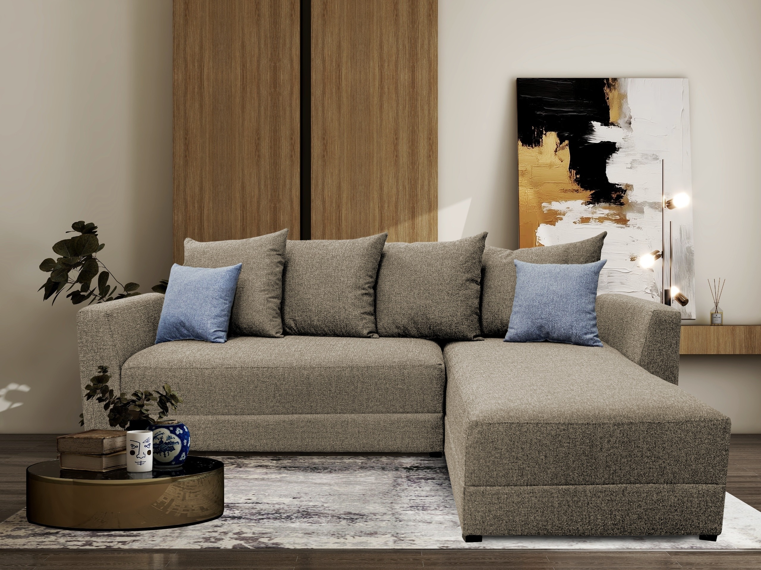 Sala esquinera El Bazar Store modelo Samso lino Beige 240x180 cm Modular