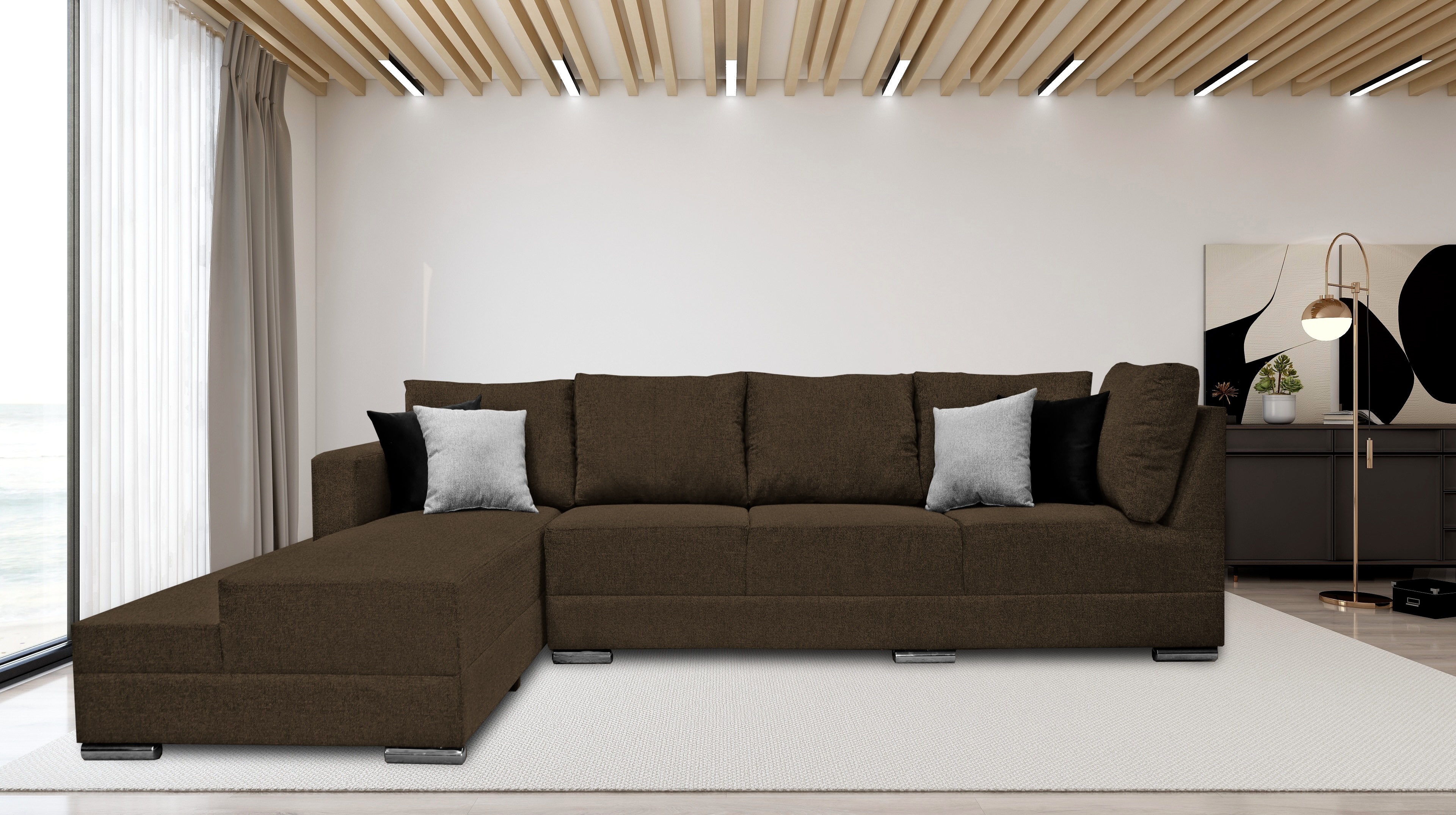 Sala esquinera El Bazar Store Aquiles Chocolate 260x200 cm Lino nacional Modular