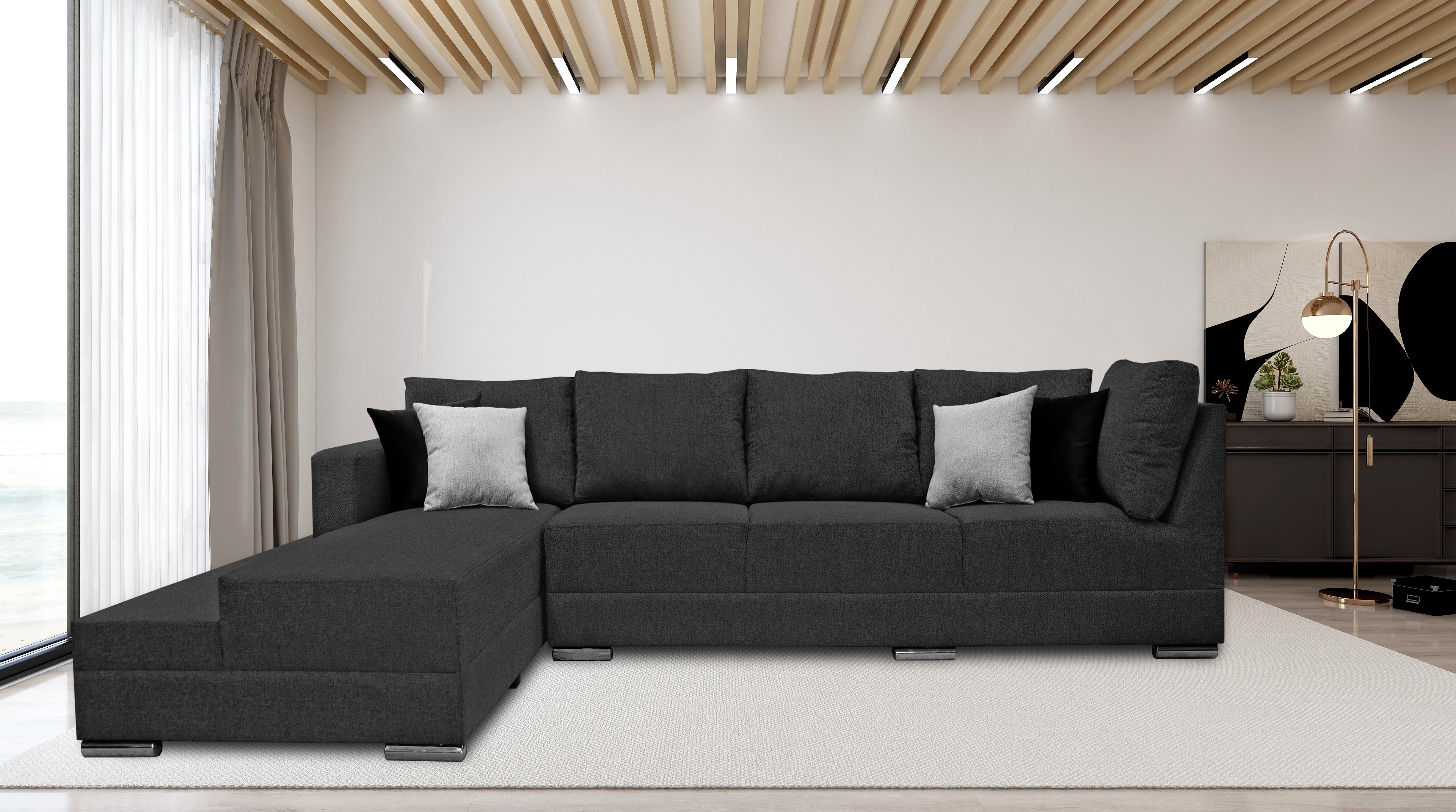 Sala esquinera El Bazar Store Aquiles Gris Oxford 260x200 cm Lino nacional Modular