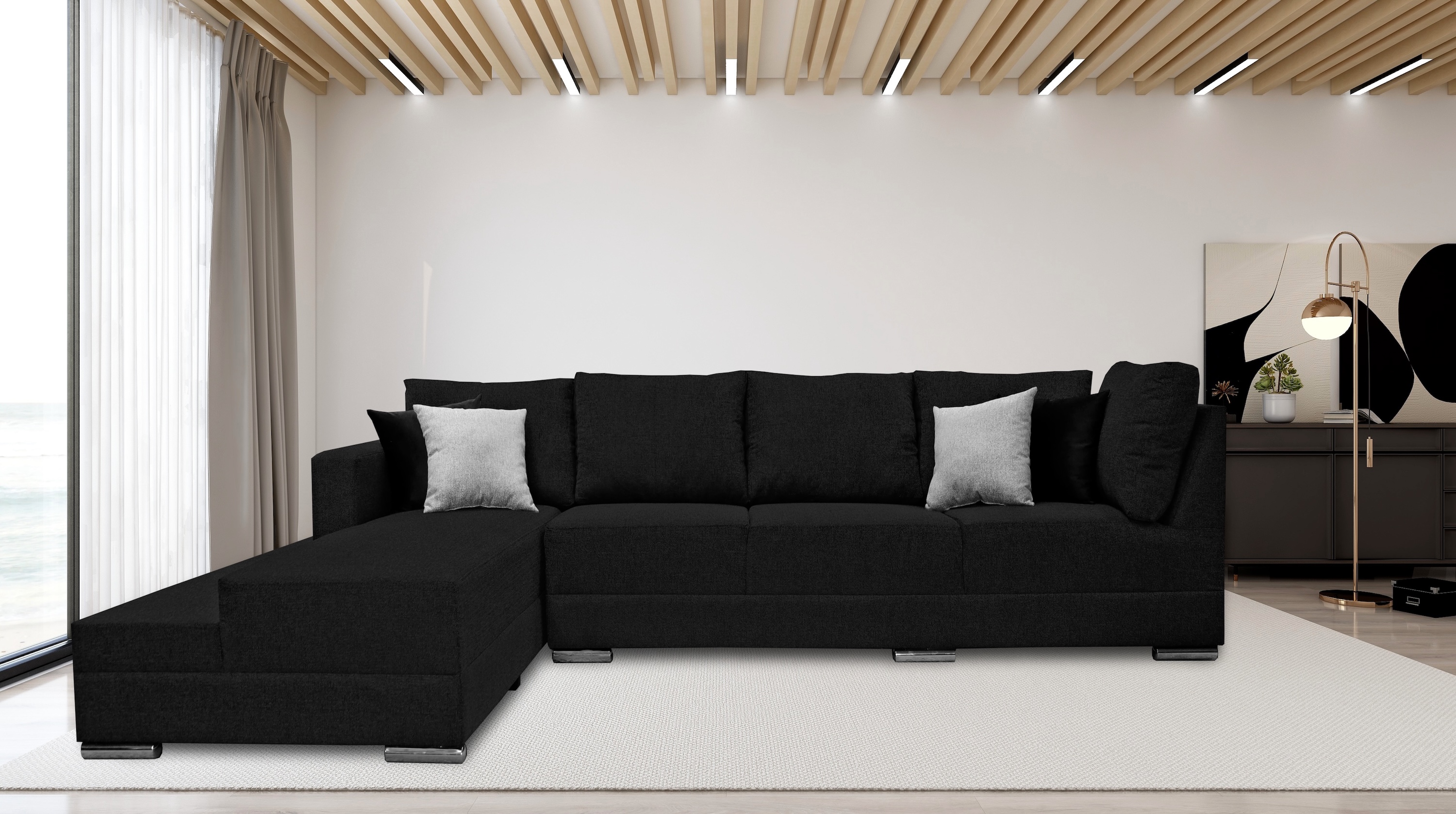 Sala esquinera El Bazar Store Aquiles Negro 260x200 cm lino nacional Moderna modular