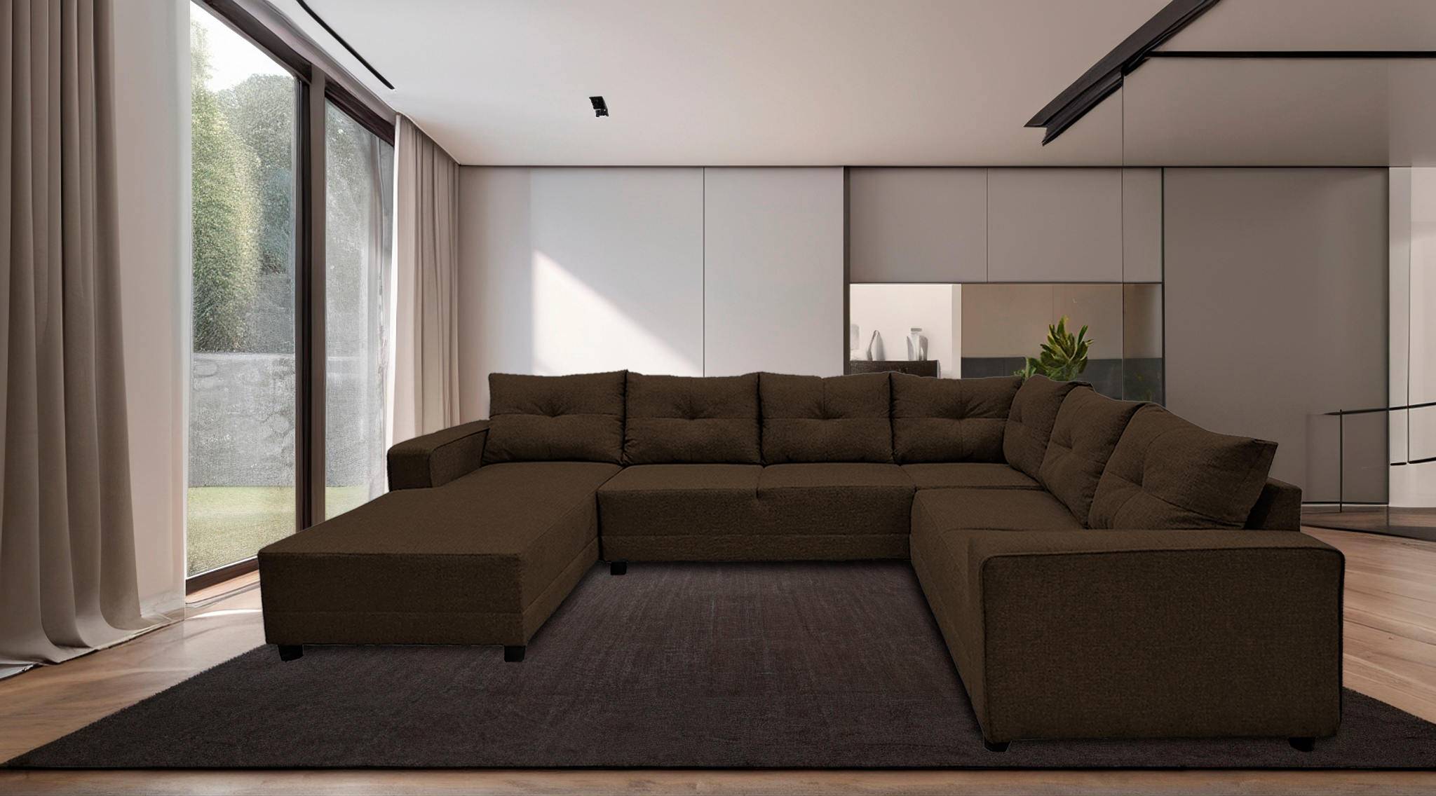 Sala esquinera en U El Bazar Store modelo Hera Chocolate 160x275x215 cm 4 Salas en 1