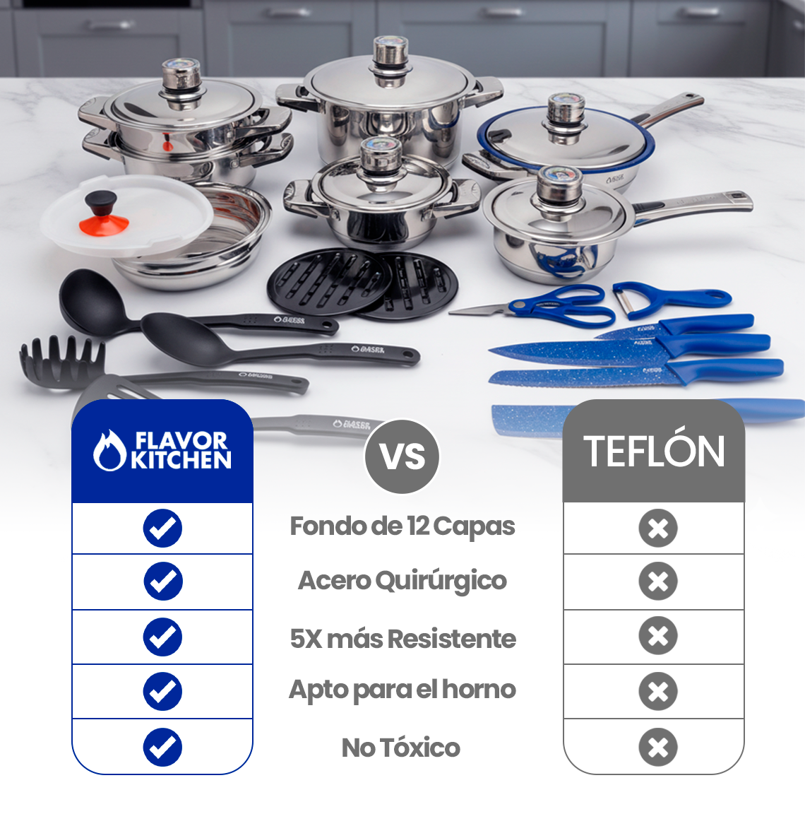 Flavor Kitchen Batería de Cocina 26 Piezas Sartenes