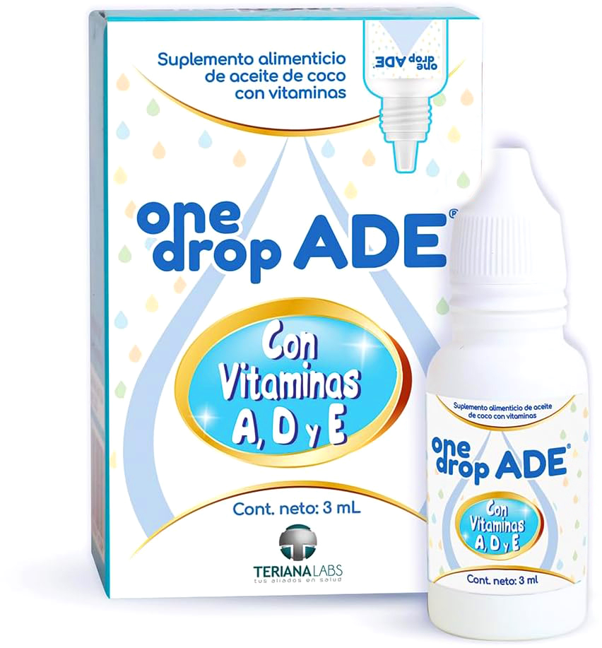 Vitamina ONEDROP ADE | Frasco de 3 ML 114 Gotas | Vitamina A, D3 y E | Multivitamínico | Sin Azúcar | Sin Sabor