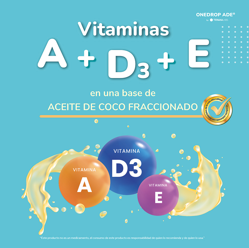 Vitamina ONEDROP ADE | Frasco de 3 ML 114 Gotas | Vitamina A, D3 y E | Multivitamínico | Sin Azúcar | Sin Sabor