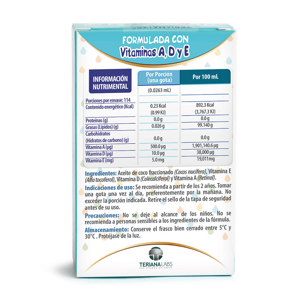 Vitamina ONEDROP ADE | Frasco de 3 ML 114 Gotas | Vitamina A, D3 y E | Multivitamínico | Sin Azúcar | Sin Sabor