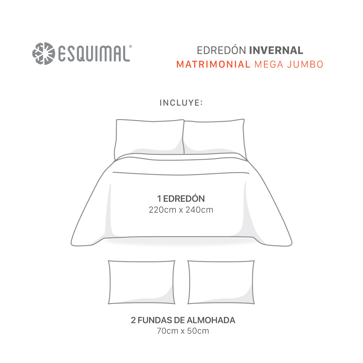 Cobertor Matrimonial Mega Jumbo Premium Edredón Invernal + Fundas (Abano). ESQUIMAL.