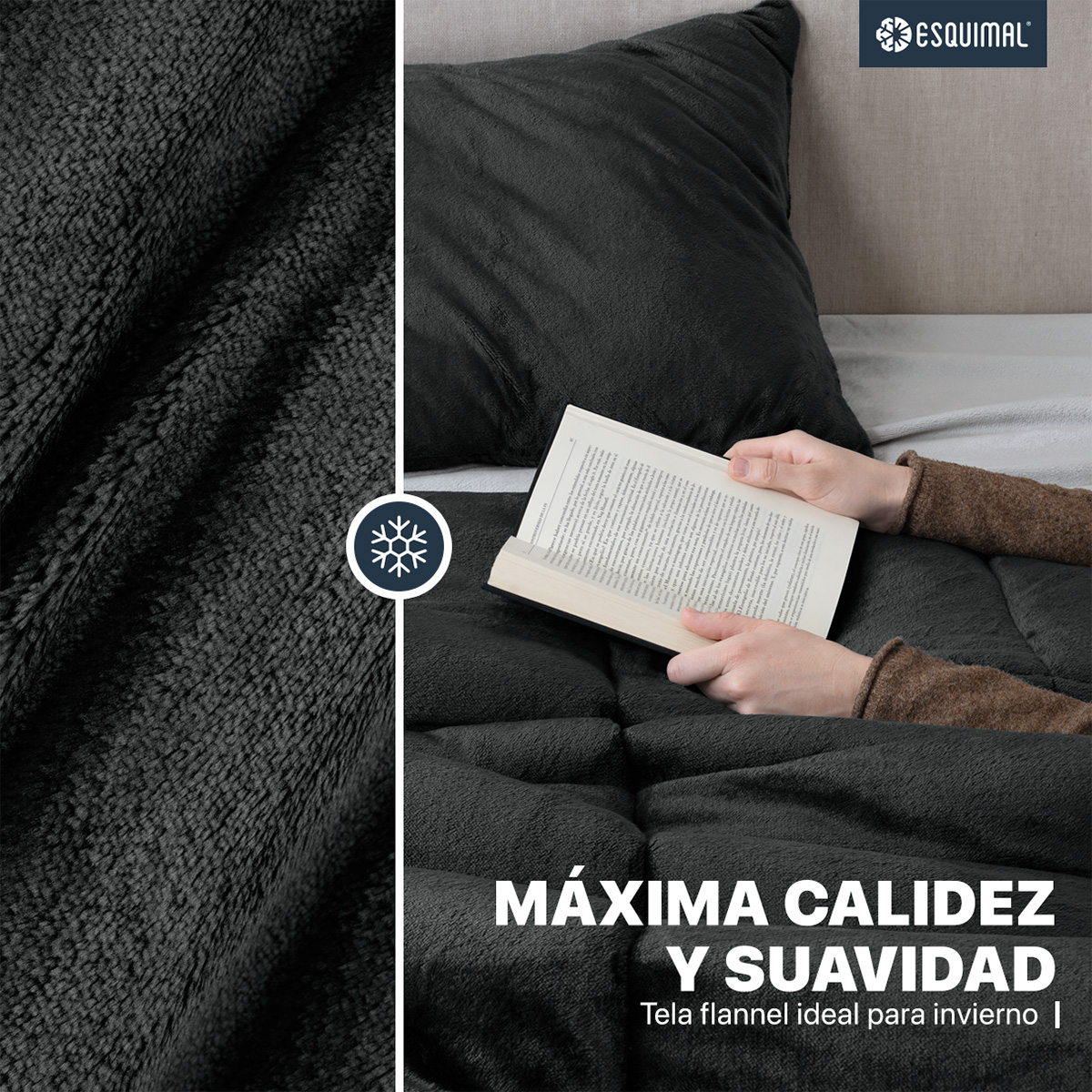 Edredón Invernal Cobertor Matrimonial + Fundas Negro ESQUIMAL.