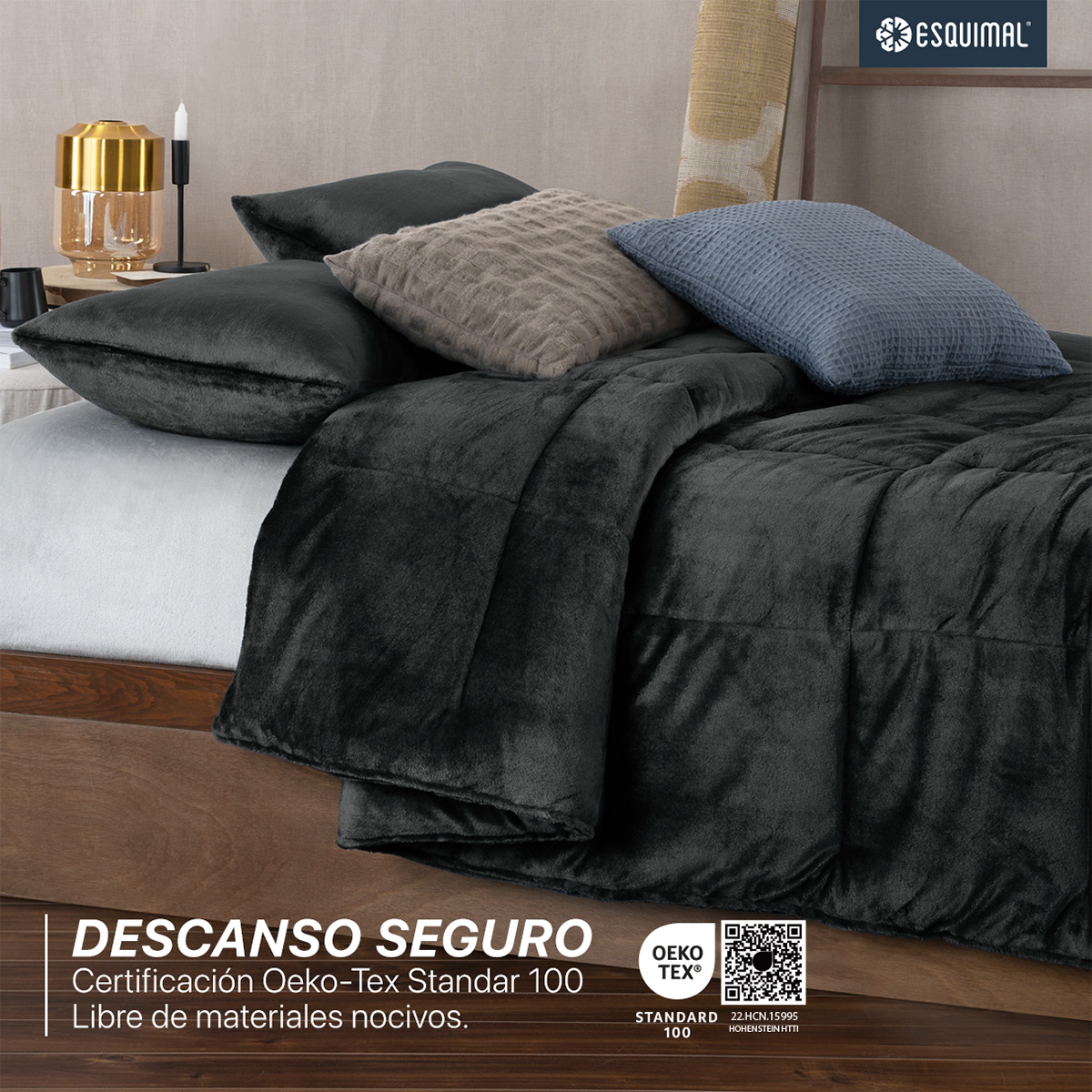 Edredón Invernal Cobertor Matrimonial + Fundas Negro ESQUIMAL.