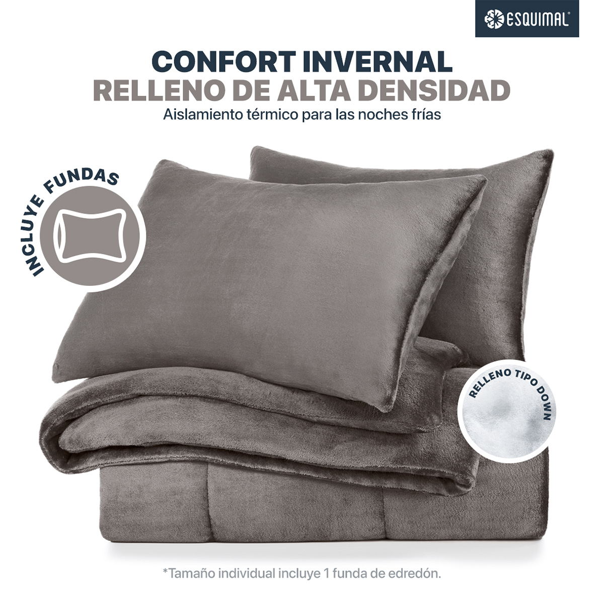 Edredón Invernal Cobertor Matrimonial + Fundas Cafe ESQUIMAL