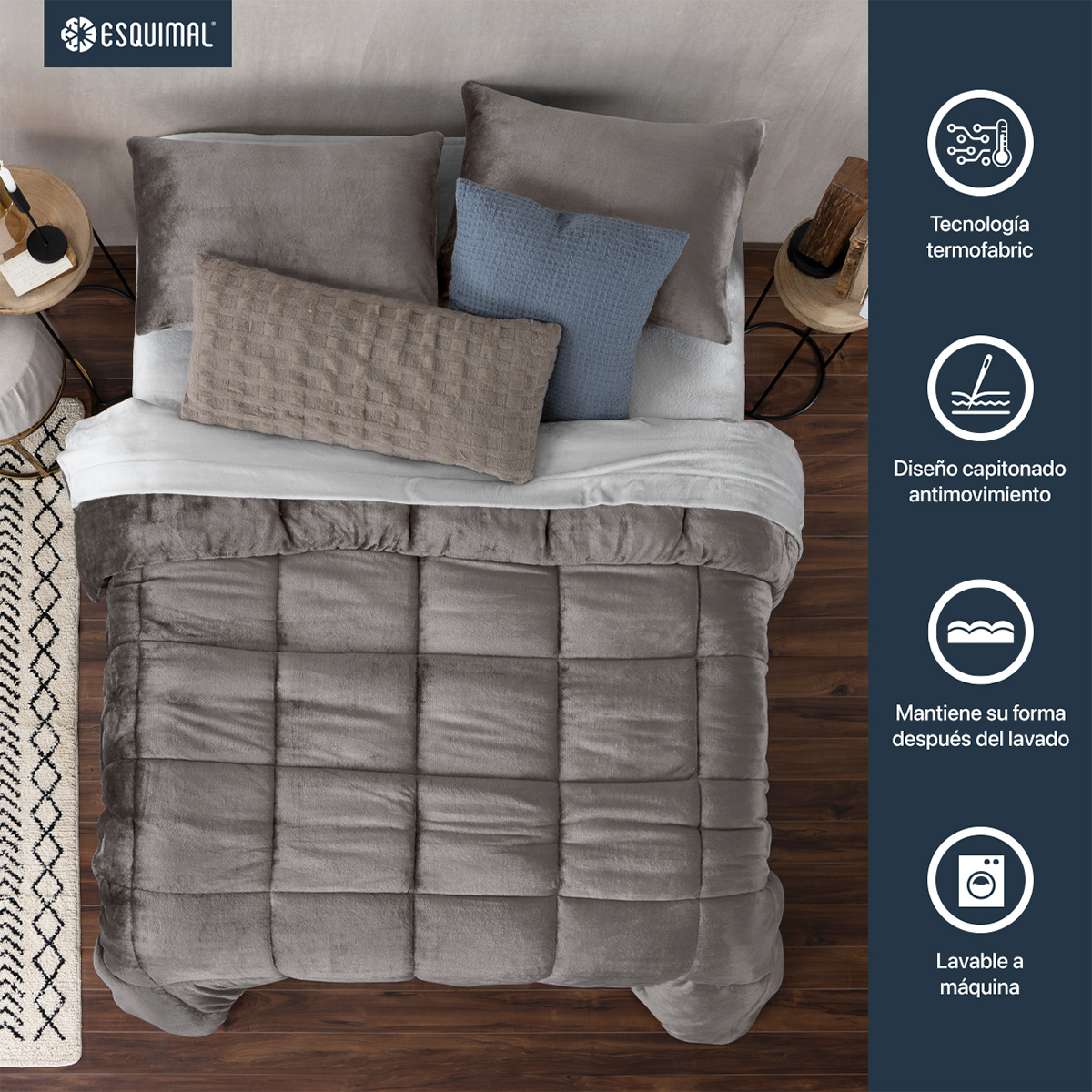 Edredón Invernal Cobertor Matrimonial + Fundas Cafe ESQUIMAL