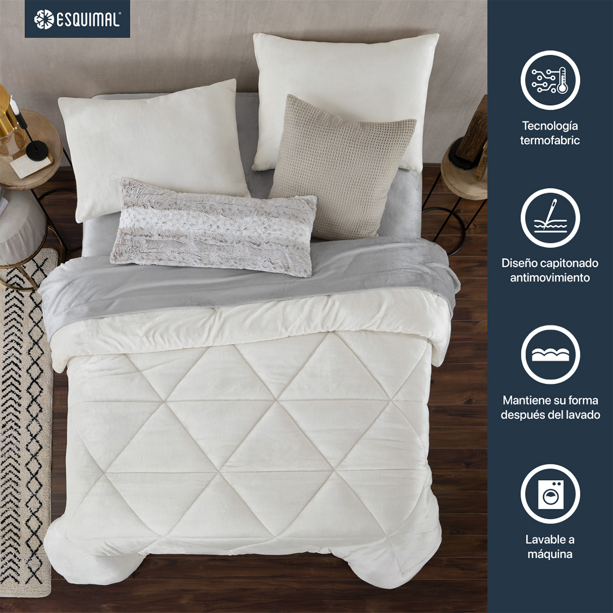 Edredón Invernal Cobertor Matrimonial + Fundas Blanco ESQUIMAL