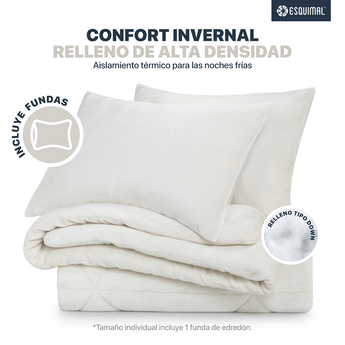 Edredón Invernal Cobertor Matrimonial + Fundas Blanco ESQUIMAL