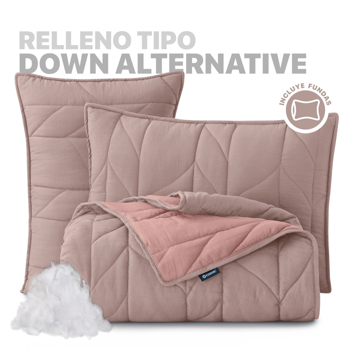 Edredón Capitonado de Lujo Matrimonial con Fundas Palo de rosa - Rosa Esquimal