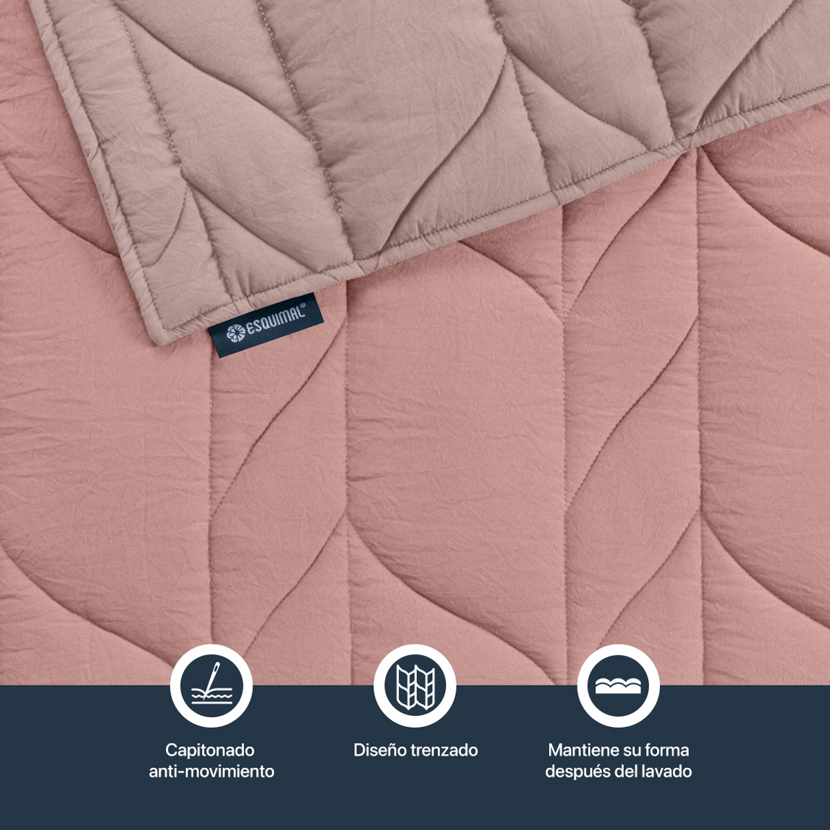 Edredón Capitonado de Lujo Individual con Fundas Palo de rosa - Rosa Esquimal