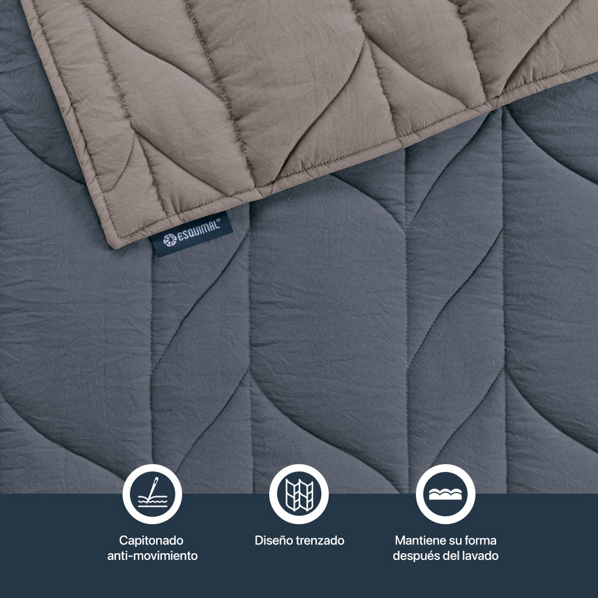 Edredón Capitonado de Lujo King Size con Fundas Khaki - Azul Esquimal.