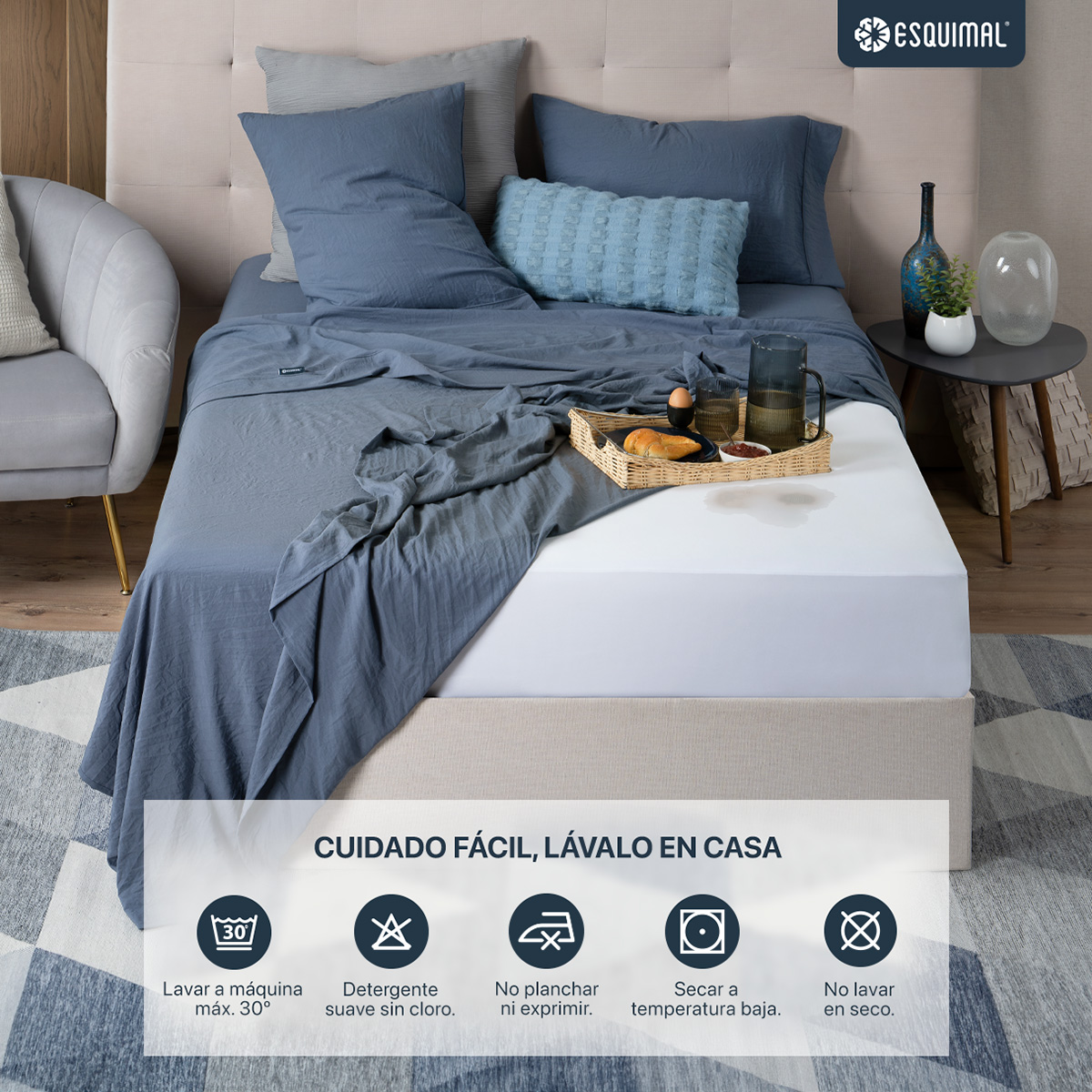 Cubre Colchón Individual 100% Impermeable Protector Hipoalergénico de Poliéster ESQUIMAL