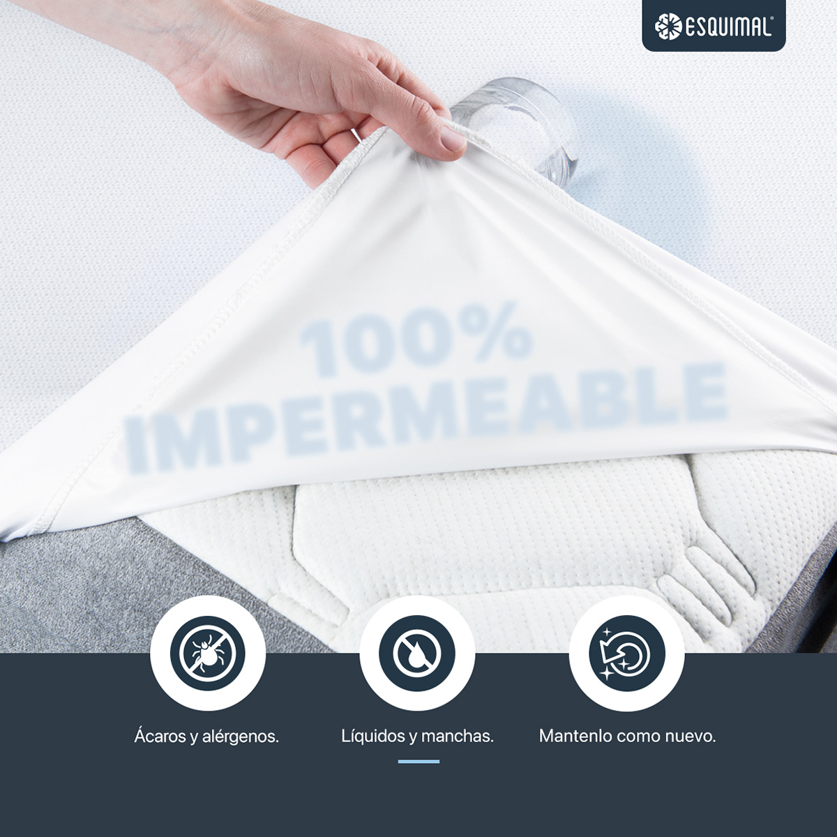 Cubre Colchón Individual 100% Impermeable Protector Hipoalergénico de Poliéster ESQUIMAL