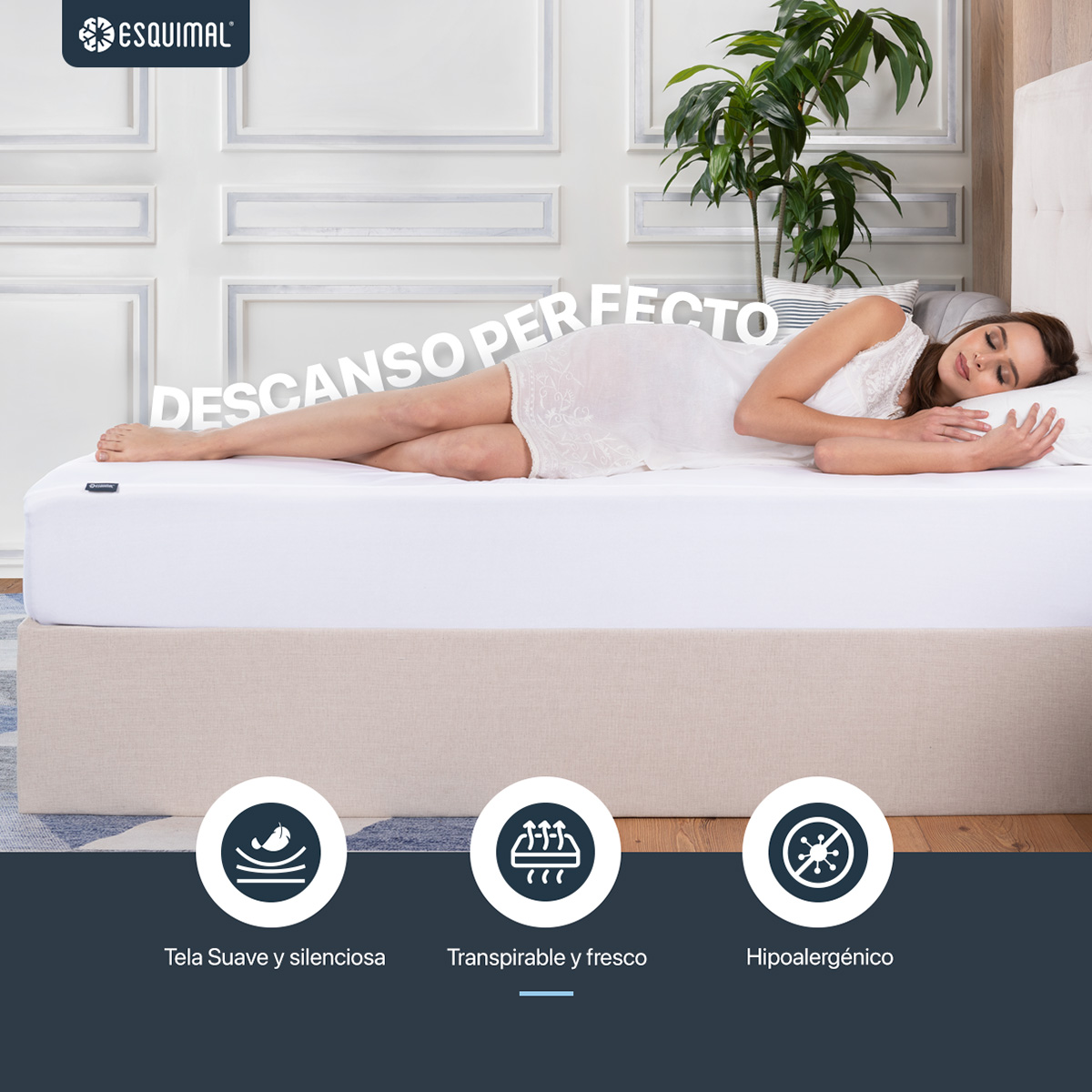 Cubre Colchón Individual 100% Impermeable Protector Hipoalergénico de Poliéster ESQUIMAL