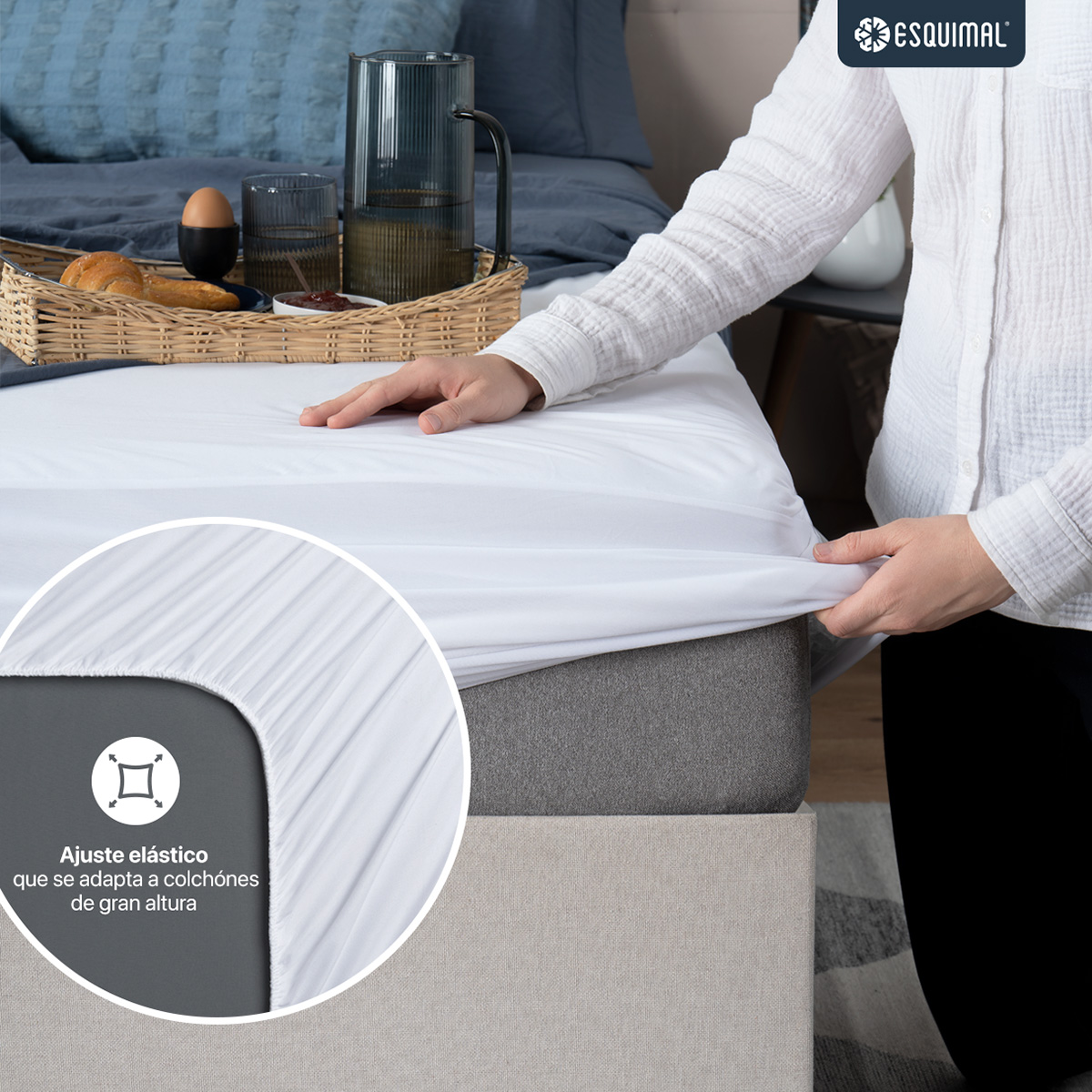 Cubre Colchón Individual 100% Impermeable Protector Hipoalergénico de Poliéster ESQUIMAL