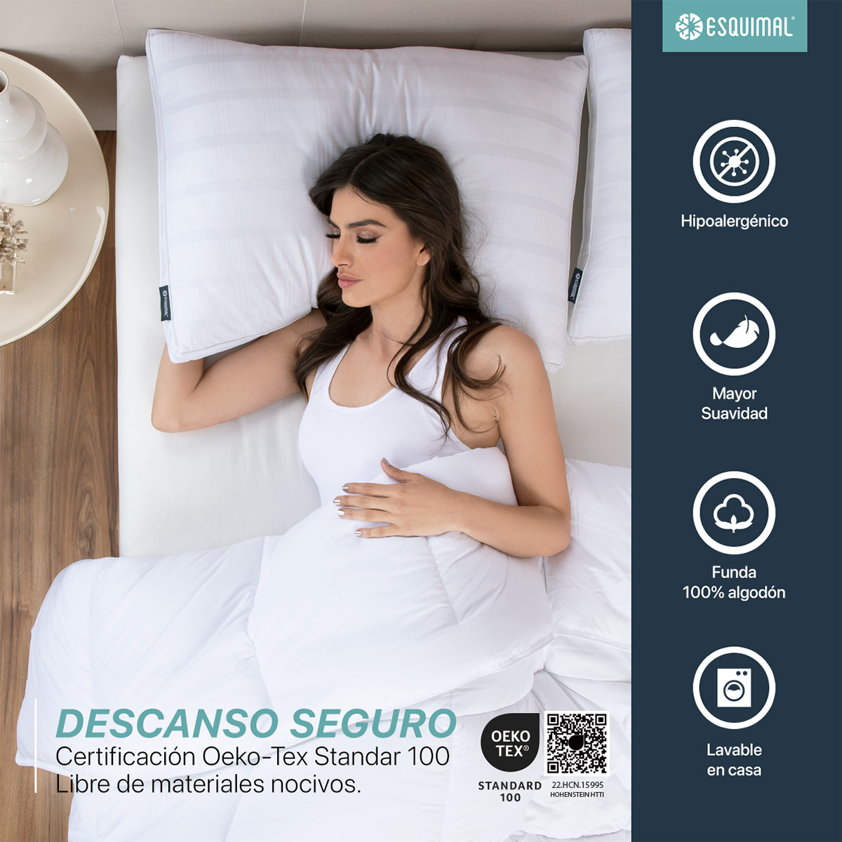 Almohadas de Algodón Tamaño King Size Set con 2 Piezas Hipoalergénica ESQUIMAL