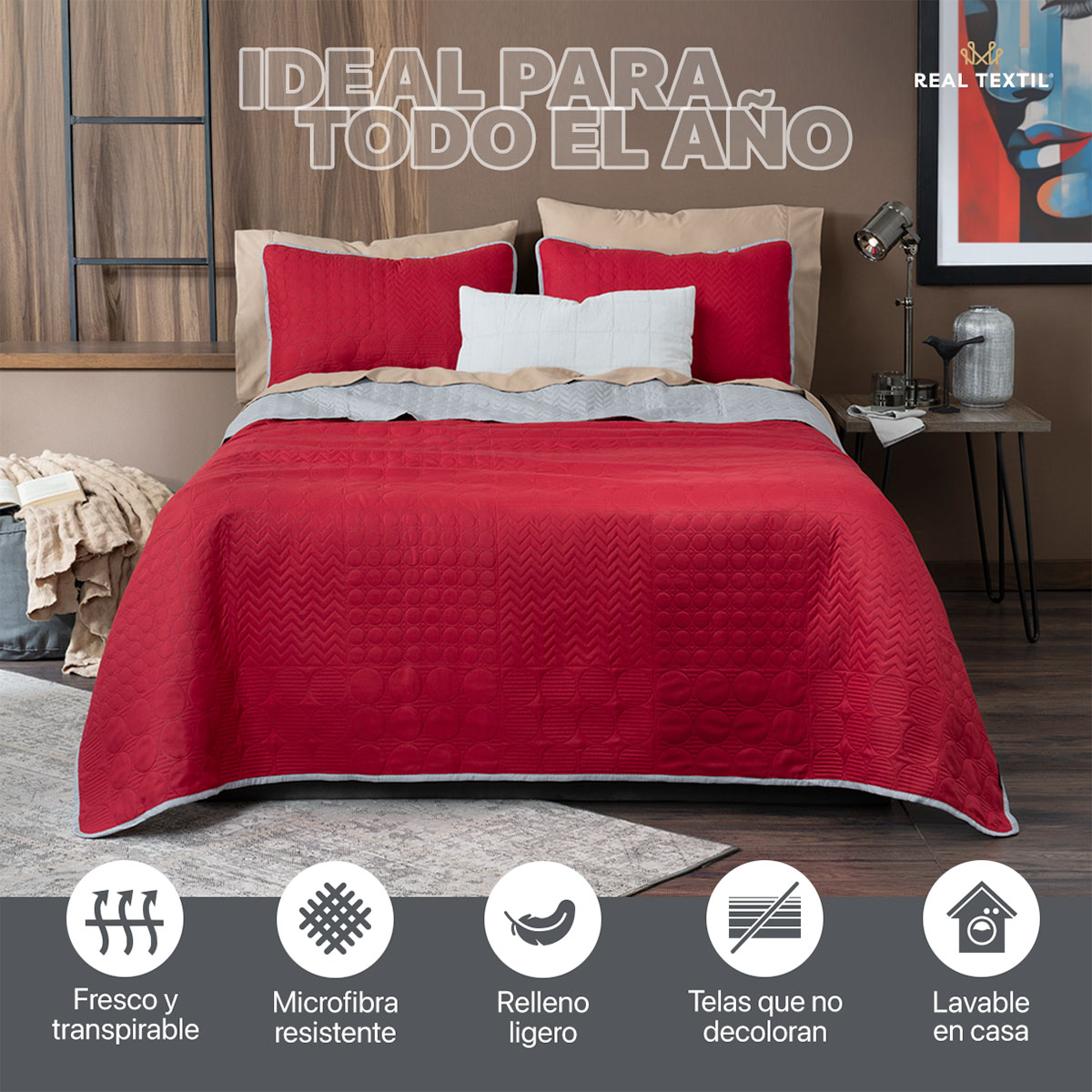 Juego De Edredón HoneiLife Queen 3 Piezas - Microfibra Reversible Para Todas Las Estaciones | Color Rojo Amaranto