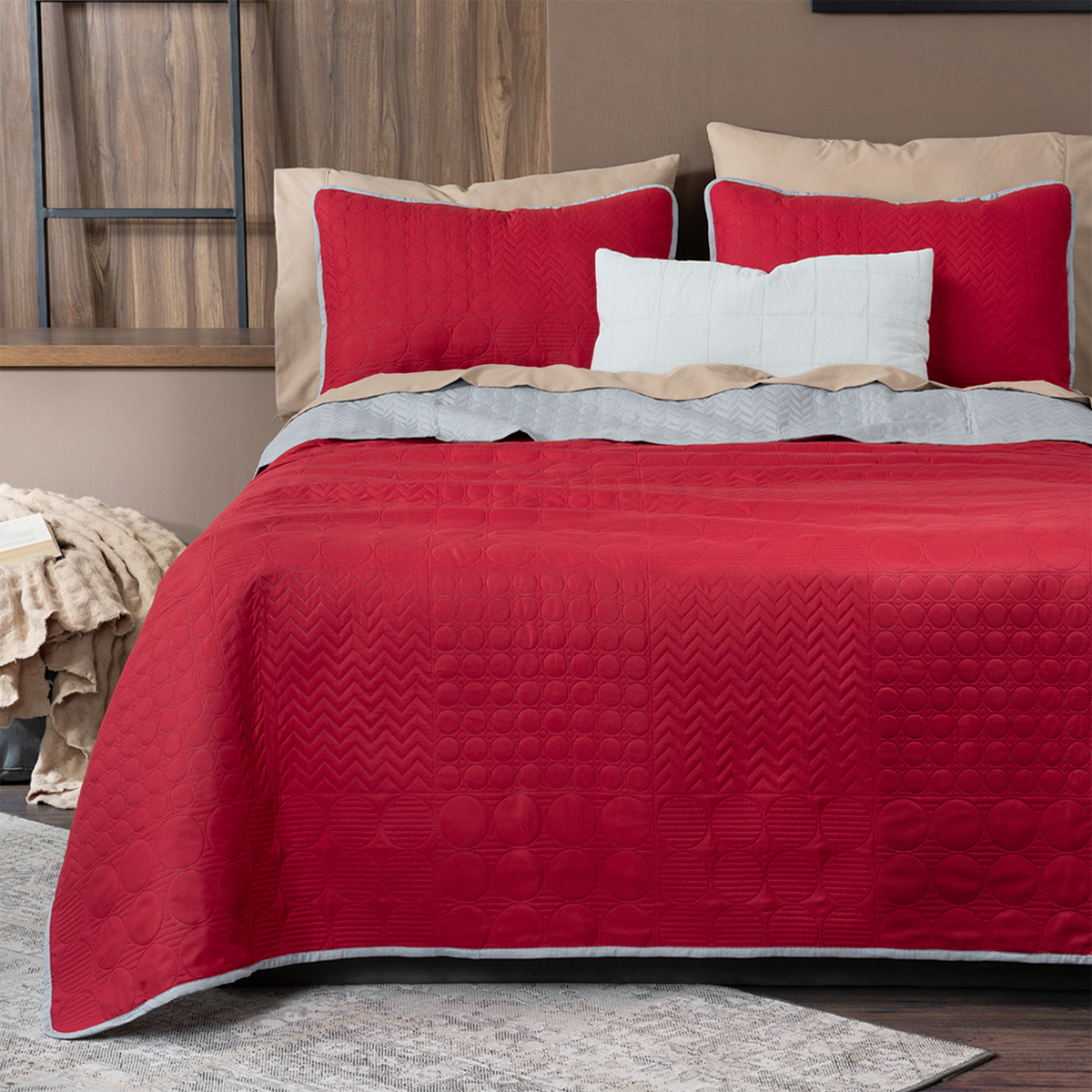 Edredón Ligero Queen Size Doble Vista con Funda Rojo Gris REAL