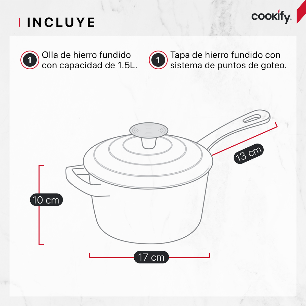 Horno Holandés Olla De Hierro Fundido Con Esmaltado1.5 Lts Gris Cookify.