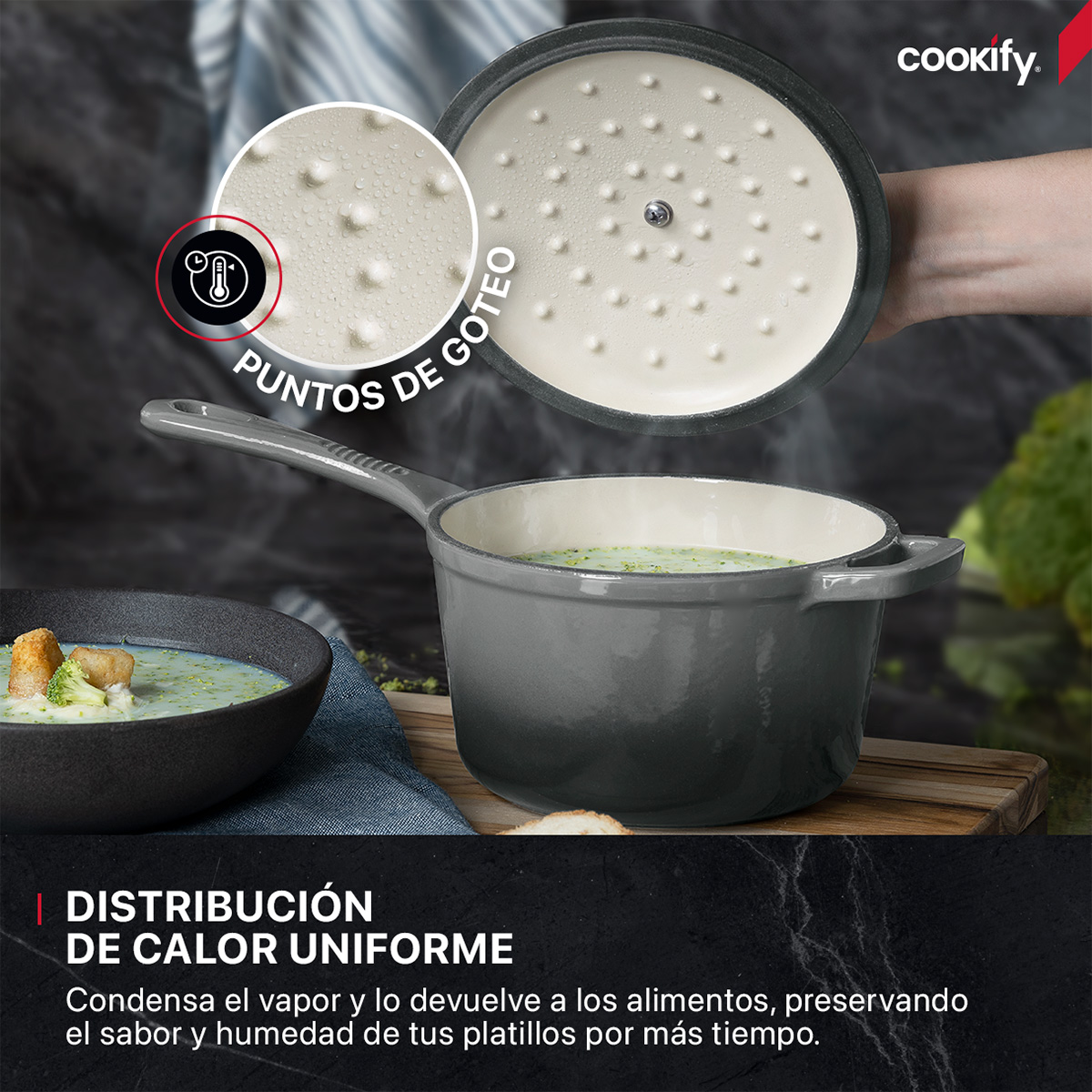 Horno Holandés Olla De Hierro Fundido Con Esmaltado1.5 Lts Gris Cookify.