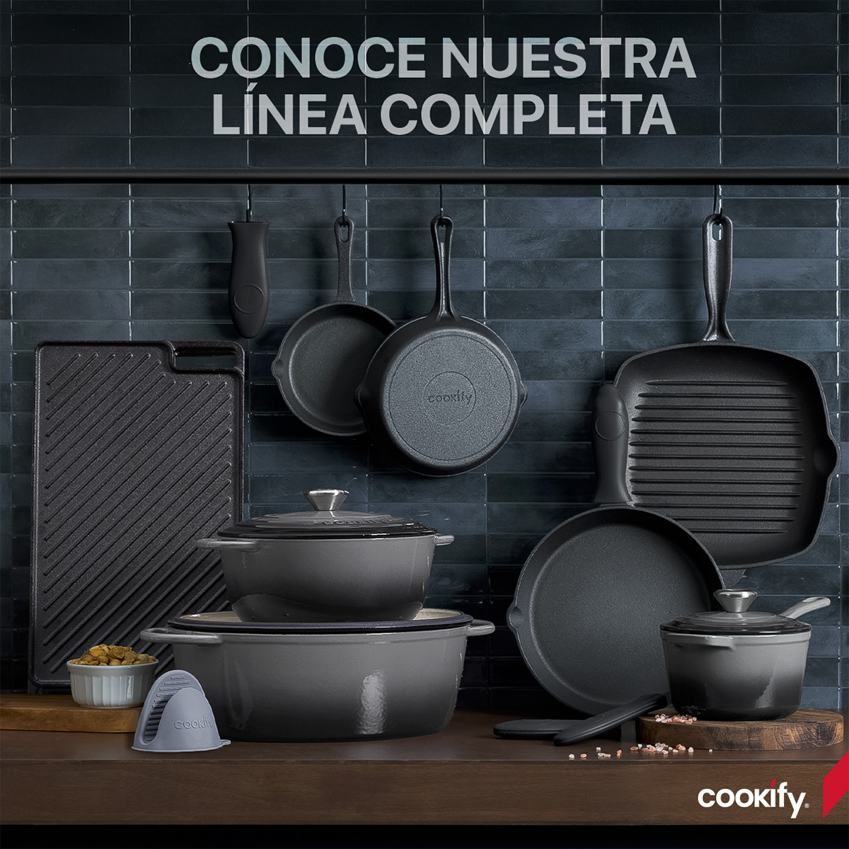 Horno Holandés Olla De Hierro Fundido Con Esmaltado 7 Lts Gris Cookify.