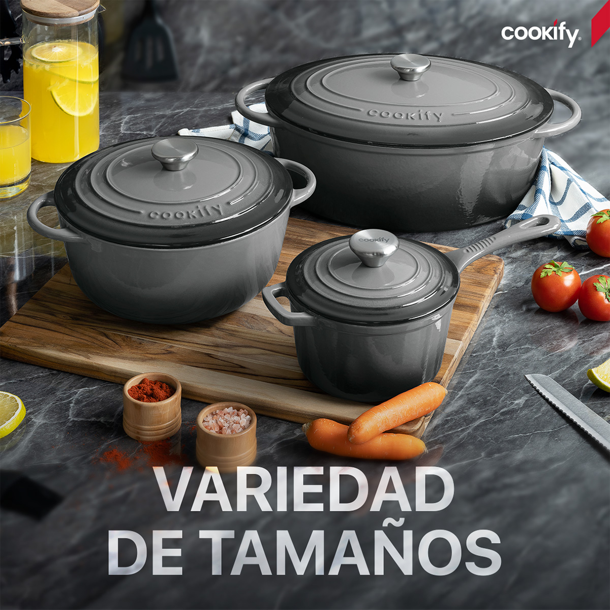 Horno Holandés Olla De Hierro Fundido Con Esmaltado 7 Lts Gris Cookify.