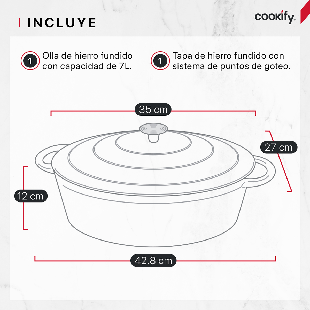 Horno Holandés Olla De Hierro Fundido Con Esmaltado 7 Lts Gris Cookify.
