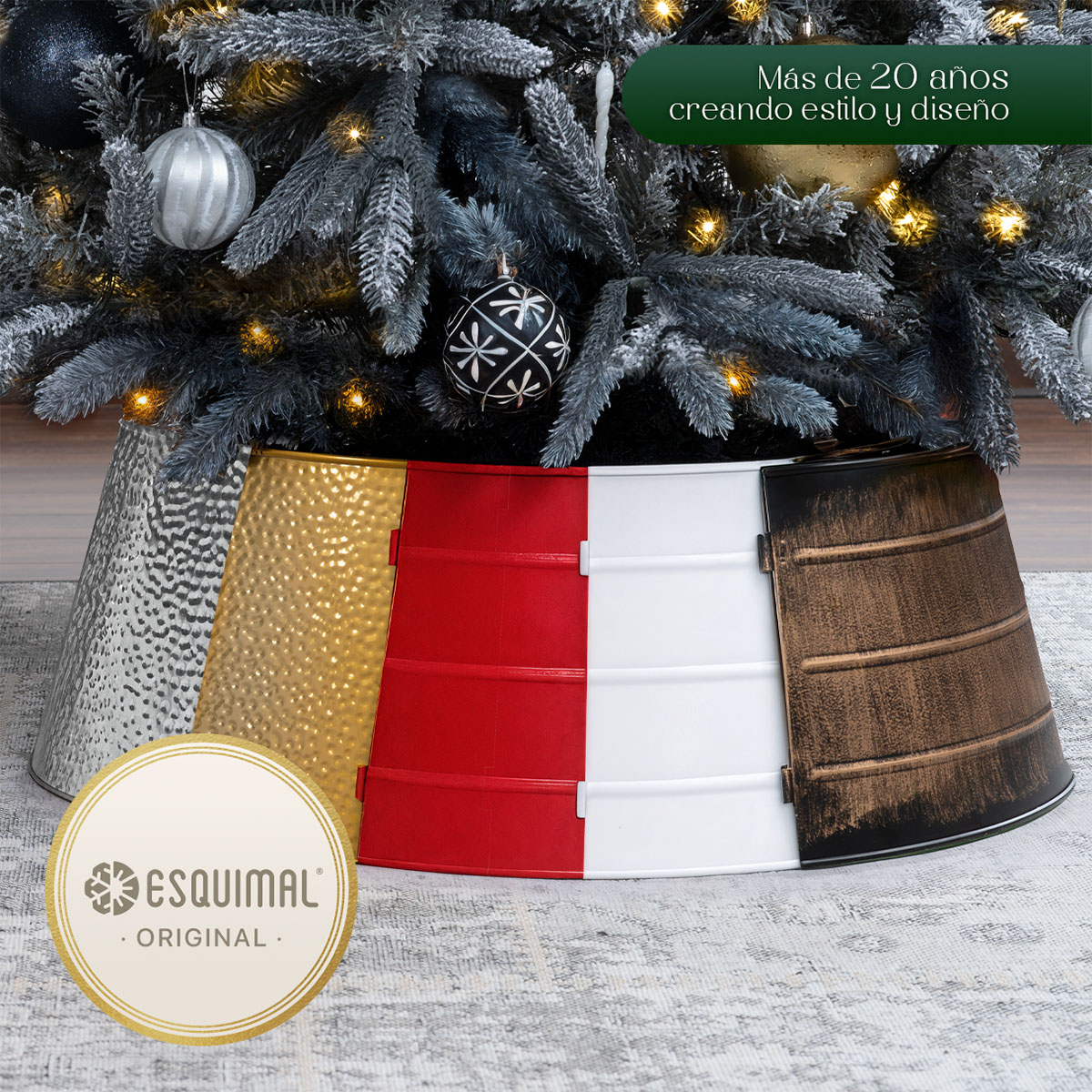 Pie de Árbol de Navidad Collar Metálico Falda para Pino Navideño Anillo de Acero Decoración Dorado ESQUIMAL