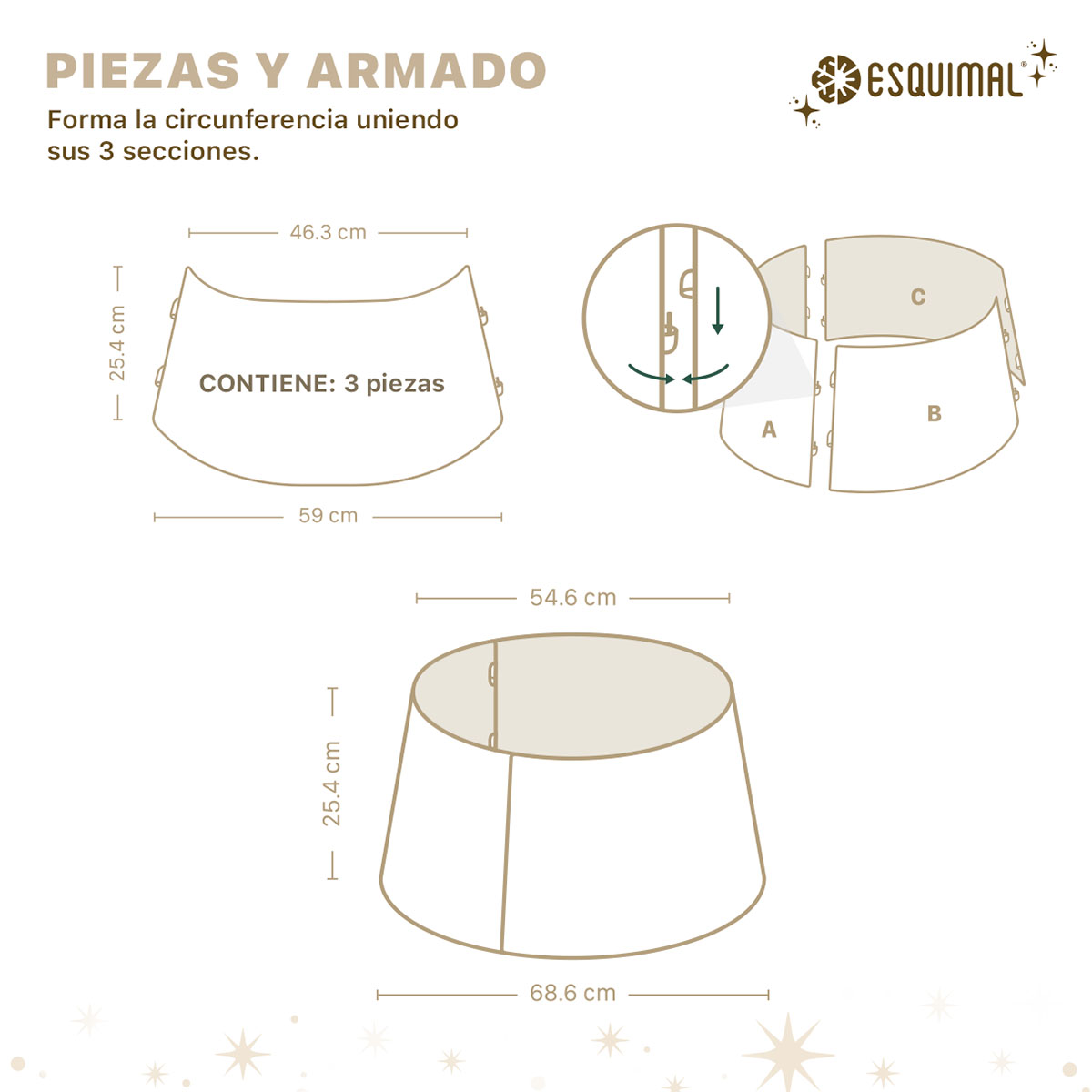 Pie de Árbol de Navidad Collar Metálico Falda para Pino Navideño Anillo de Acero Decoración Dorado ESQUIMAL