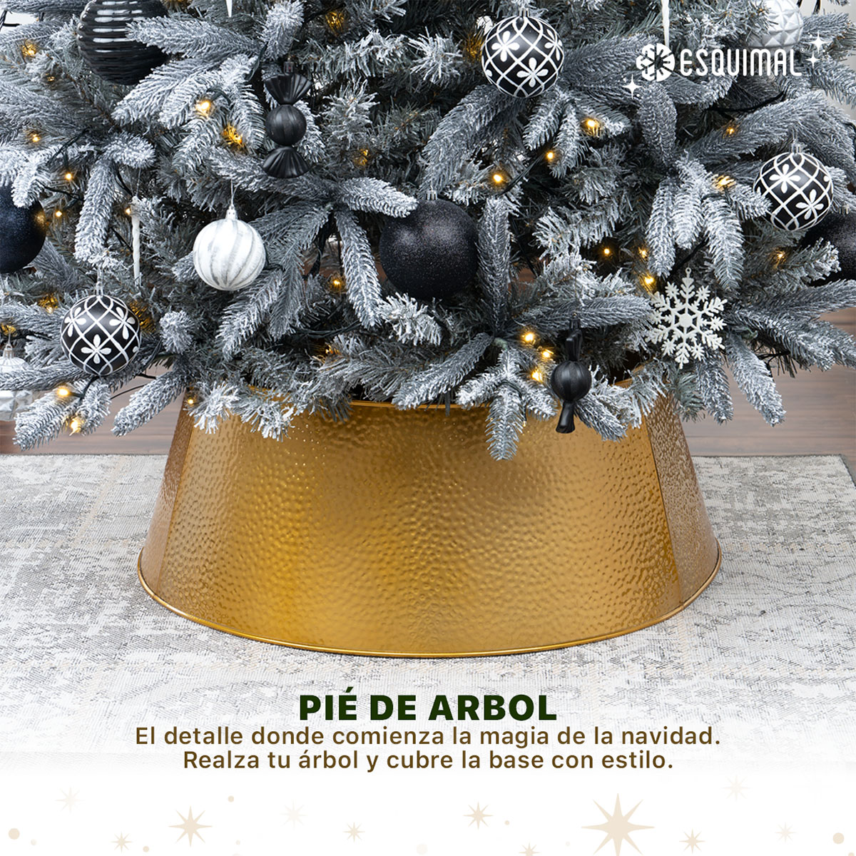 Pie de Árbol de Navidad Collar Metálico Falda para Pino Navideño Anillo de Acero Decoración Dorado ESQUIMAL