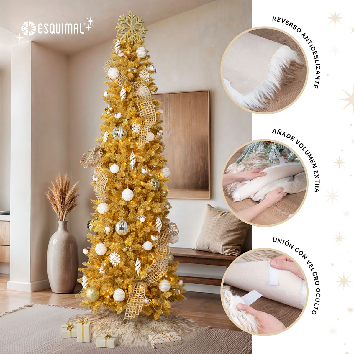 Pie de Árbol de Navidad Afelpado Grande Tapete para Pino Navideño Falda para Decoración Navideña Blanco - Café ESQUIMAL