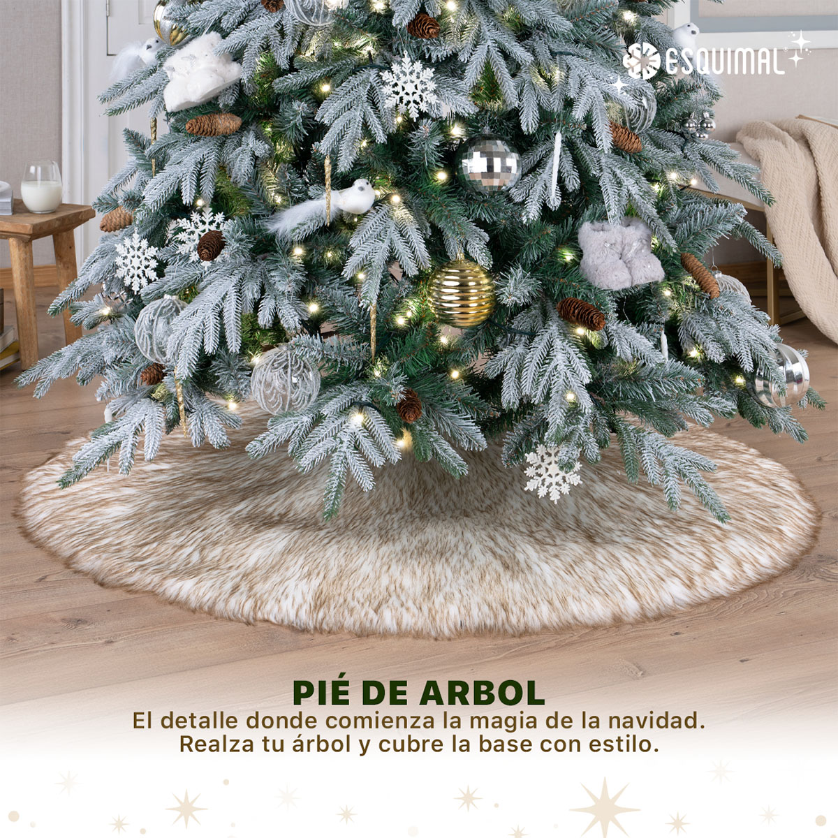 Pie de Árbol de Navidad Afelpado Grande Tapete para Pino Navideño Falda para Decoración Navideña Blanco - Café ESQUIMAL