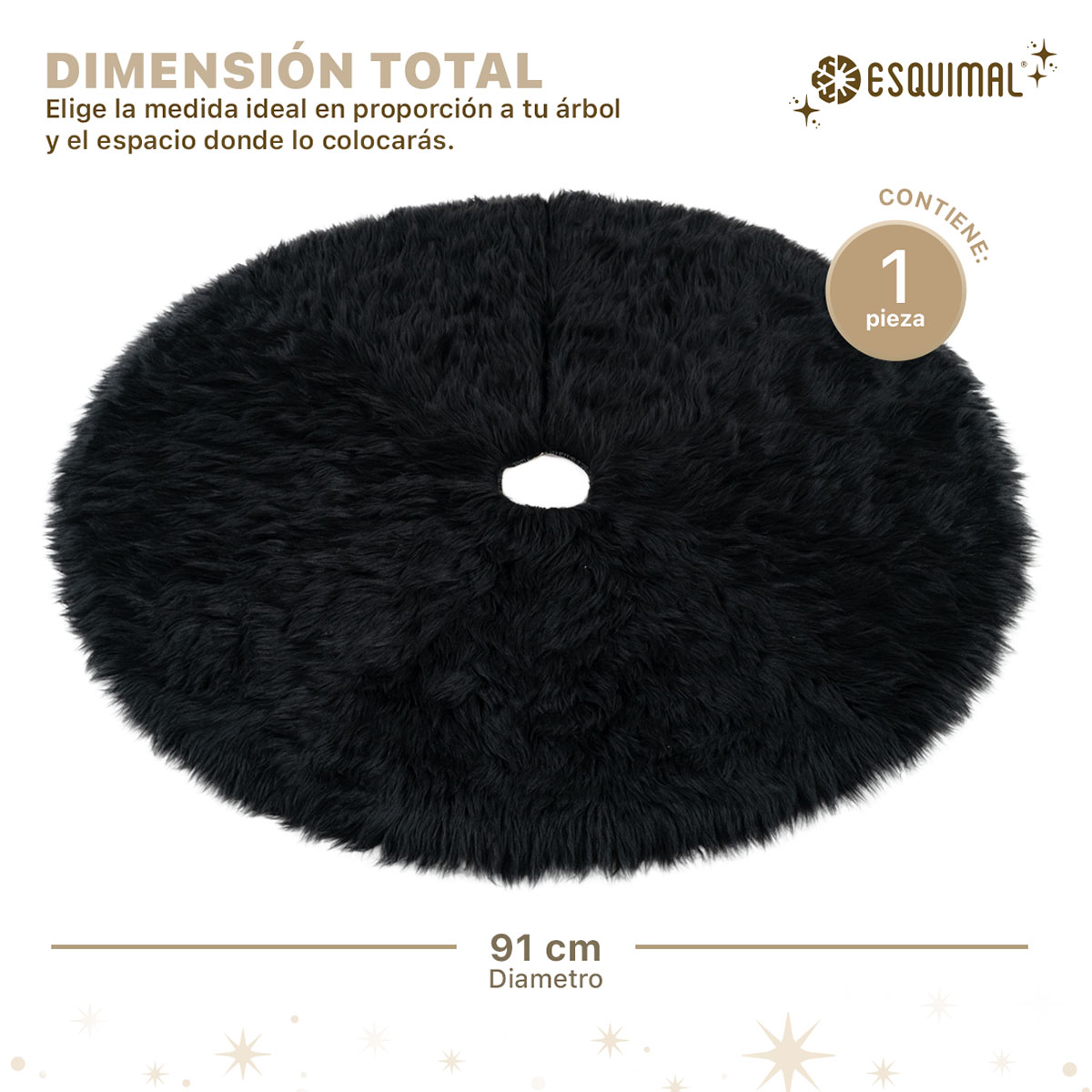 Pie de Árbol de Navidad Afelpado Mediano Tapete para Pino Navideño Falda para Decoración Navideña Negro ESQUIMAL