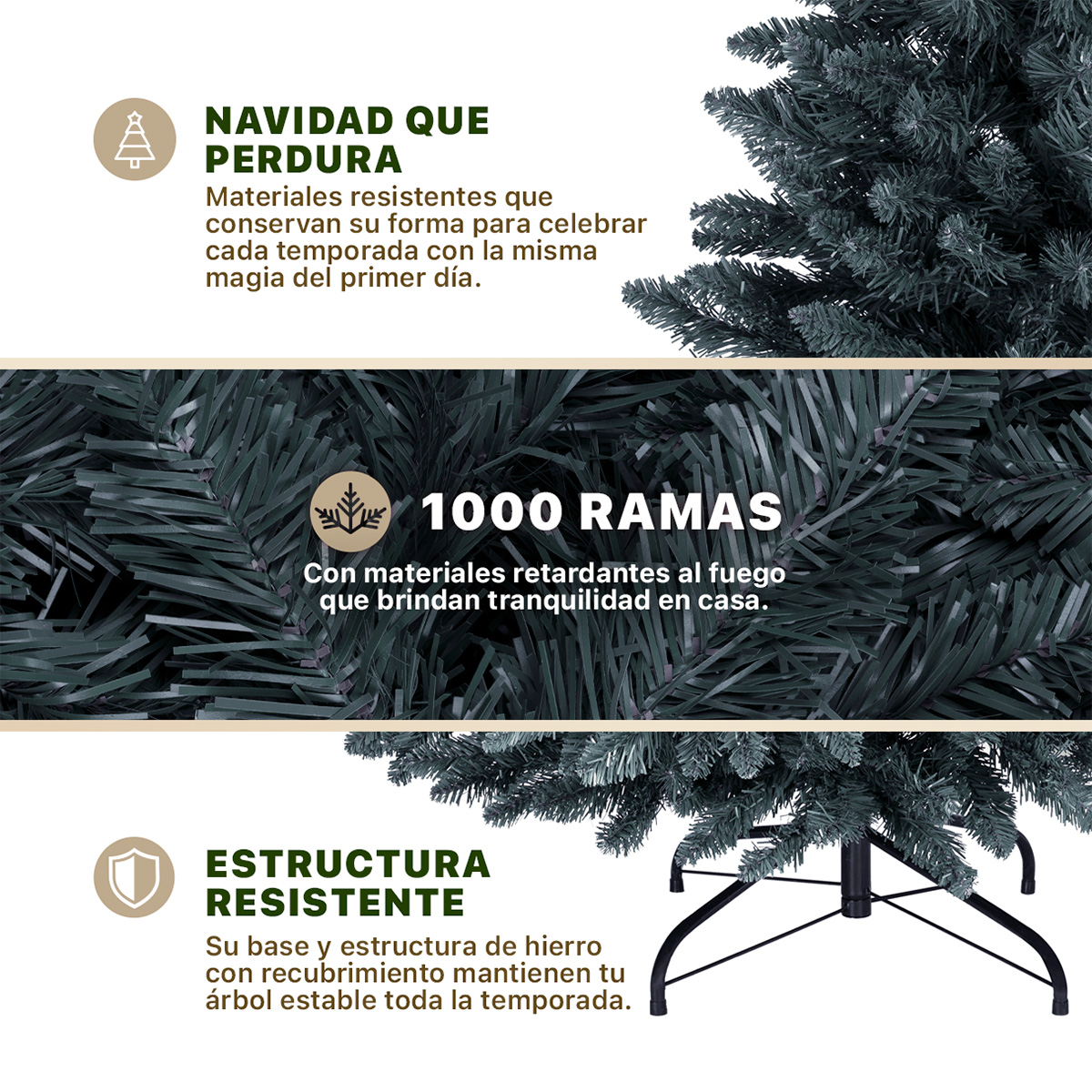 Árbol de Navidad Pino Navideño de 1.8m 1000 Ramas - Gris para ESQUIMAL