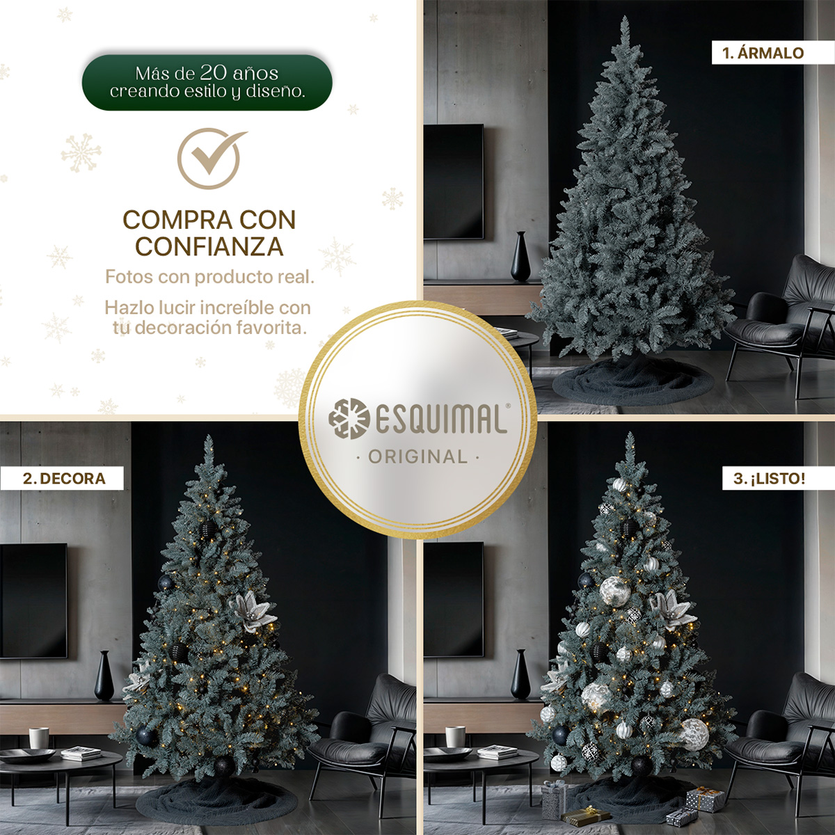 Árbol de Navidad Pino Navideño de 1.8m 1000 Ramas - Gris para ESQUIMAL
