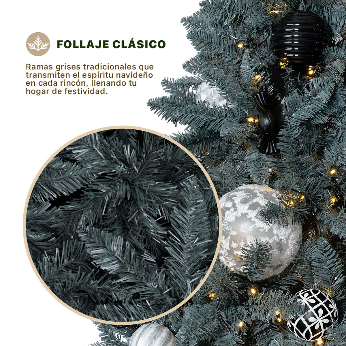Árbol de Navidad Pino Navideño de 1.8m 1000 Ramas - Gris para ESQUIMAL