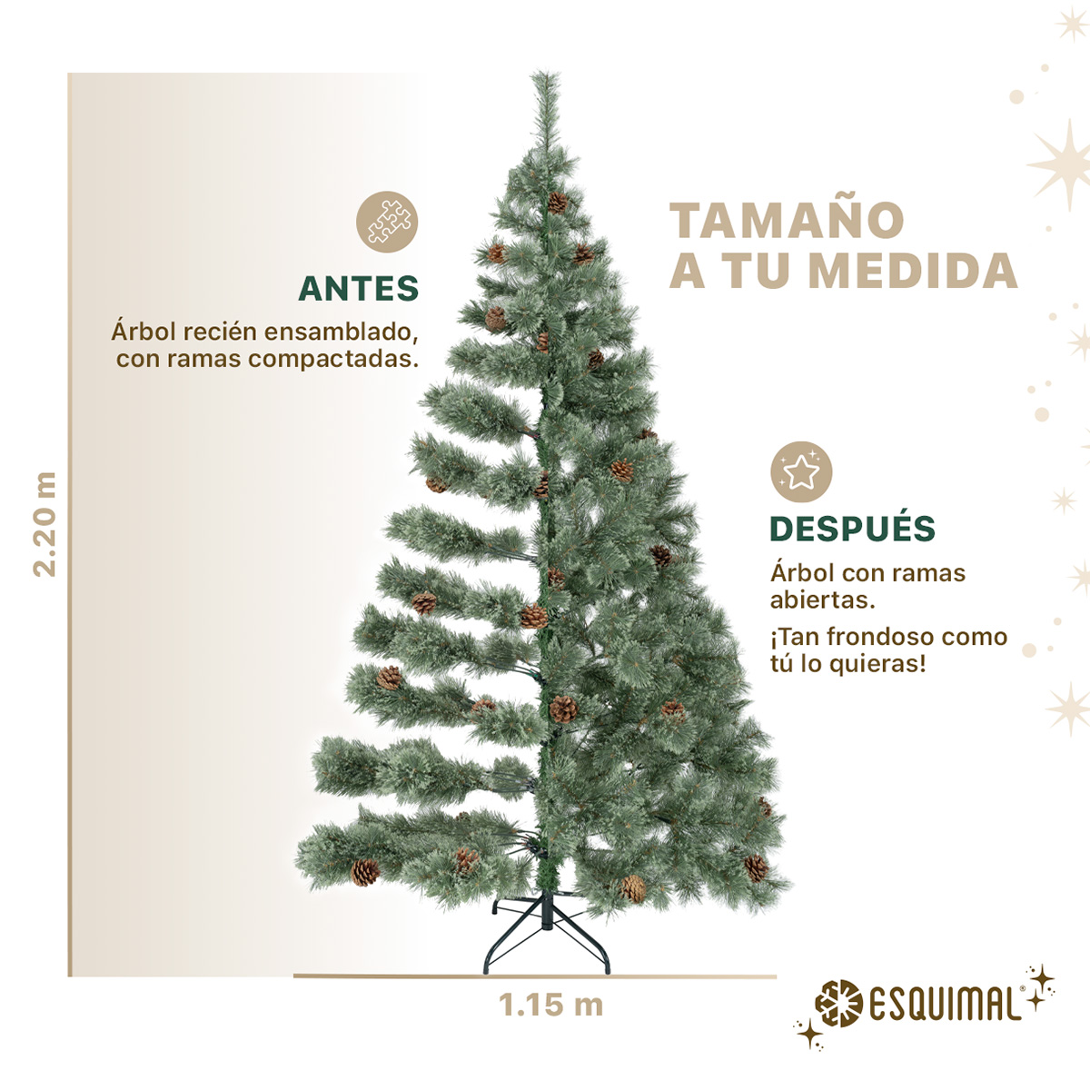Árbol de Navidad Pino Blanco con Piñas, Apariencia Natural y Realista 2.2 m, 498 Ramas. (Verde olivo) ESQUIMAL