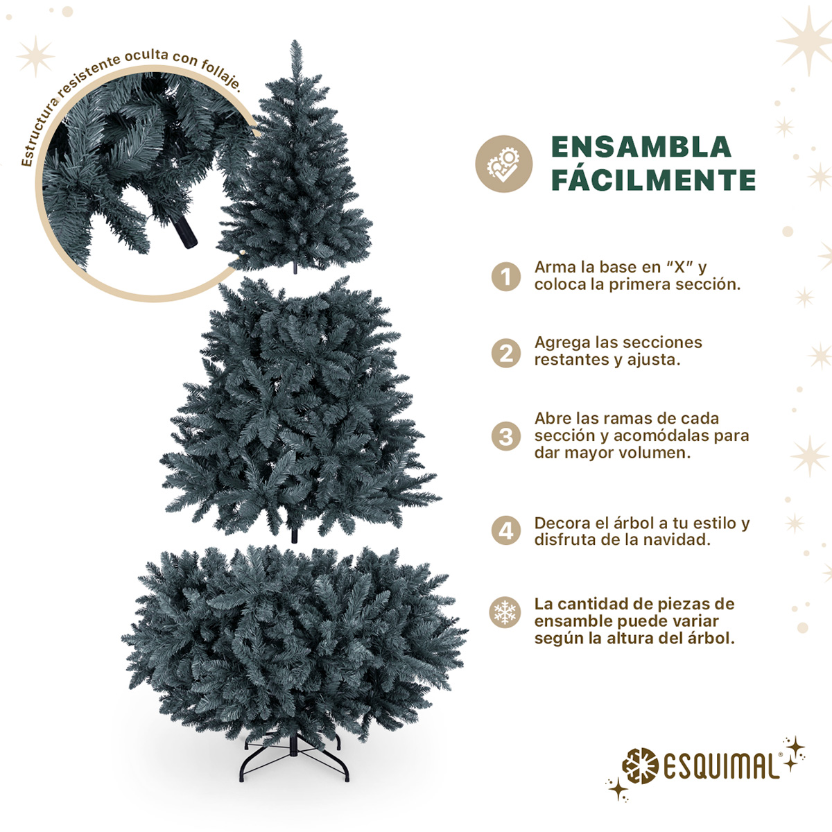 Árbol de Navidad Pino Navideño de 1.8m 1000 Ramas - Gris para ESQUIMAL